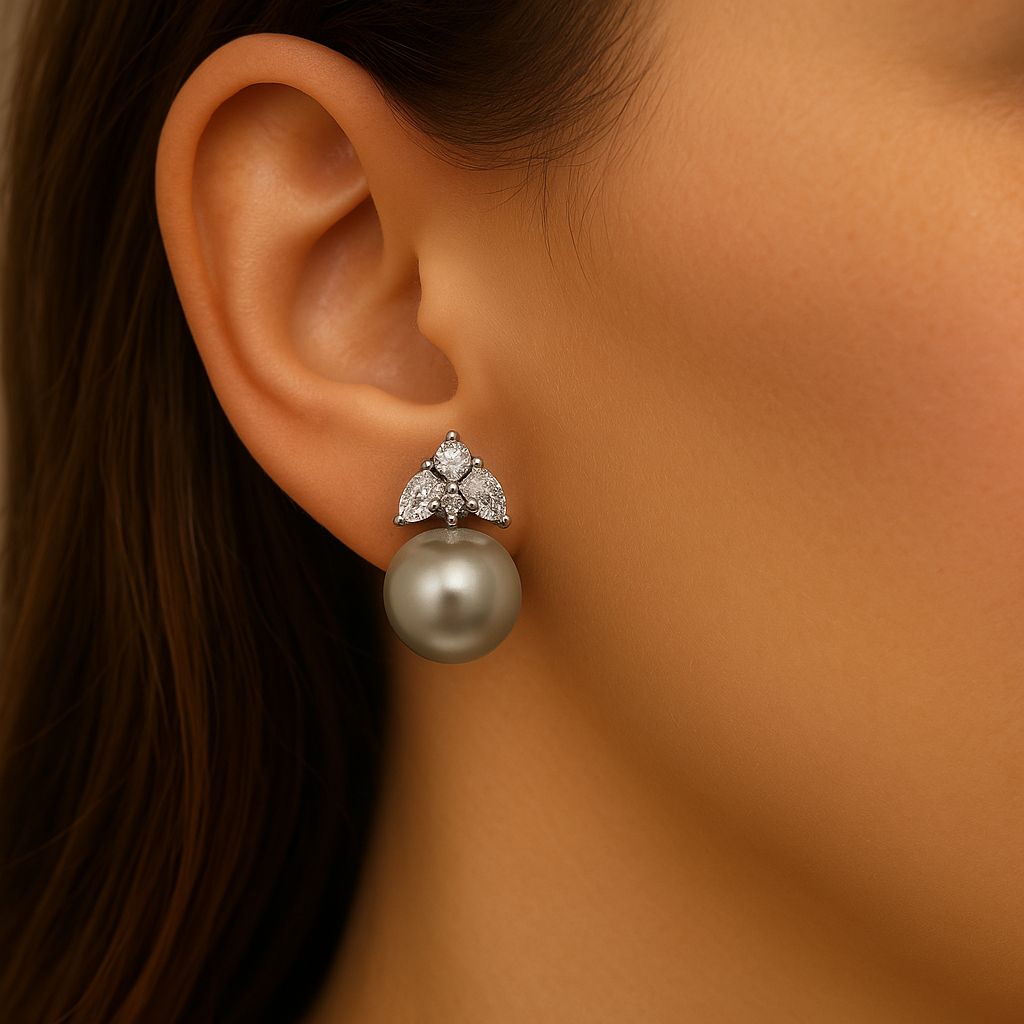 Classic Pearl  Stud Earrings In 925 Silver