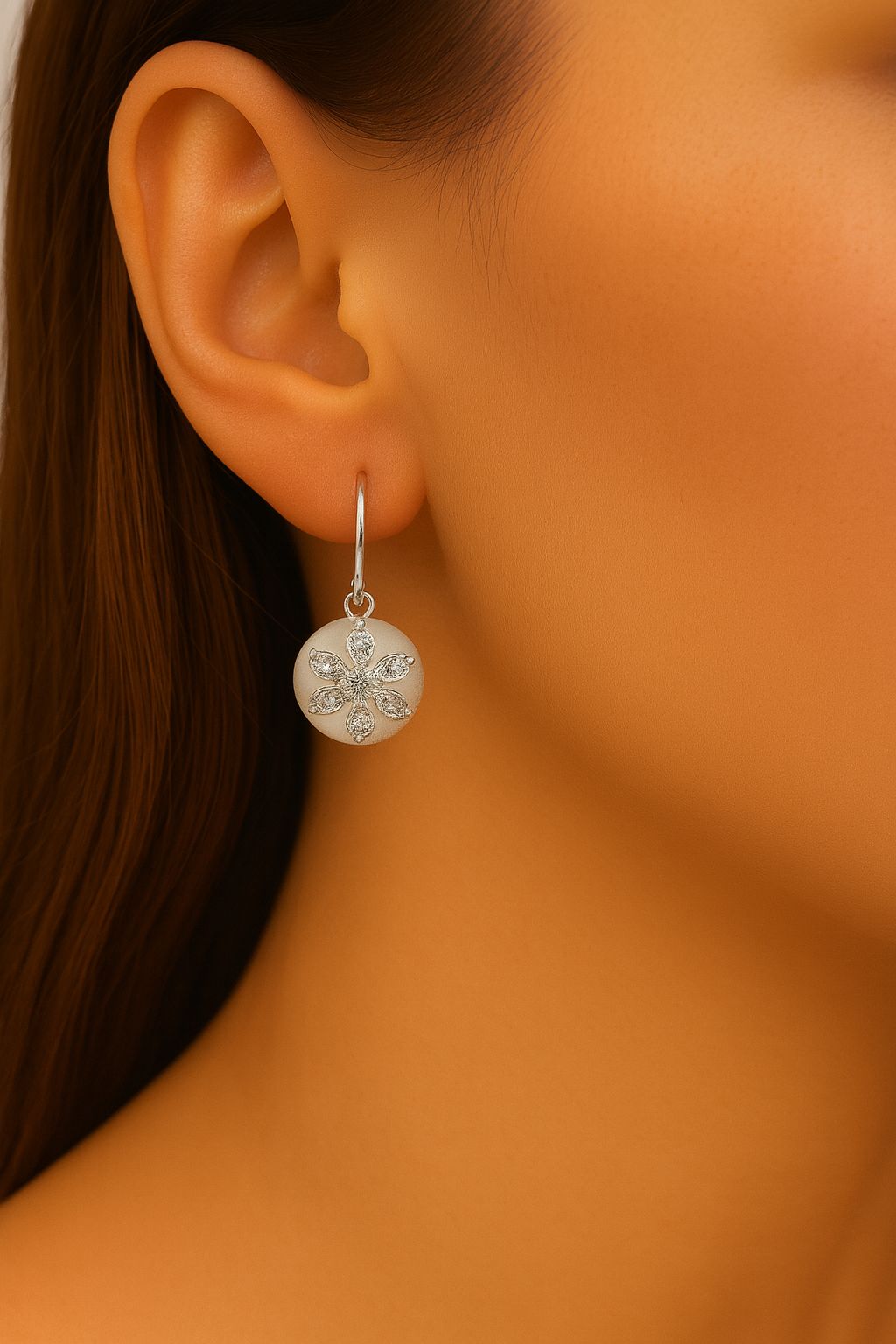 Floral Pearl Drop Earrings In 925 Silver