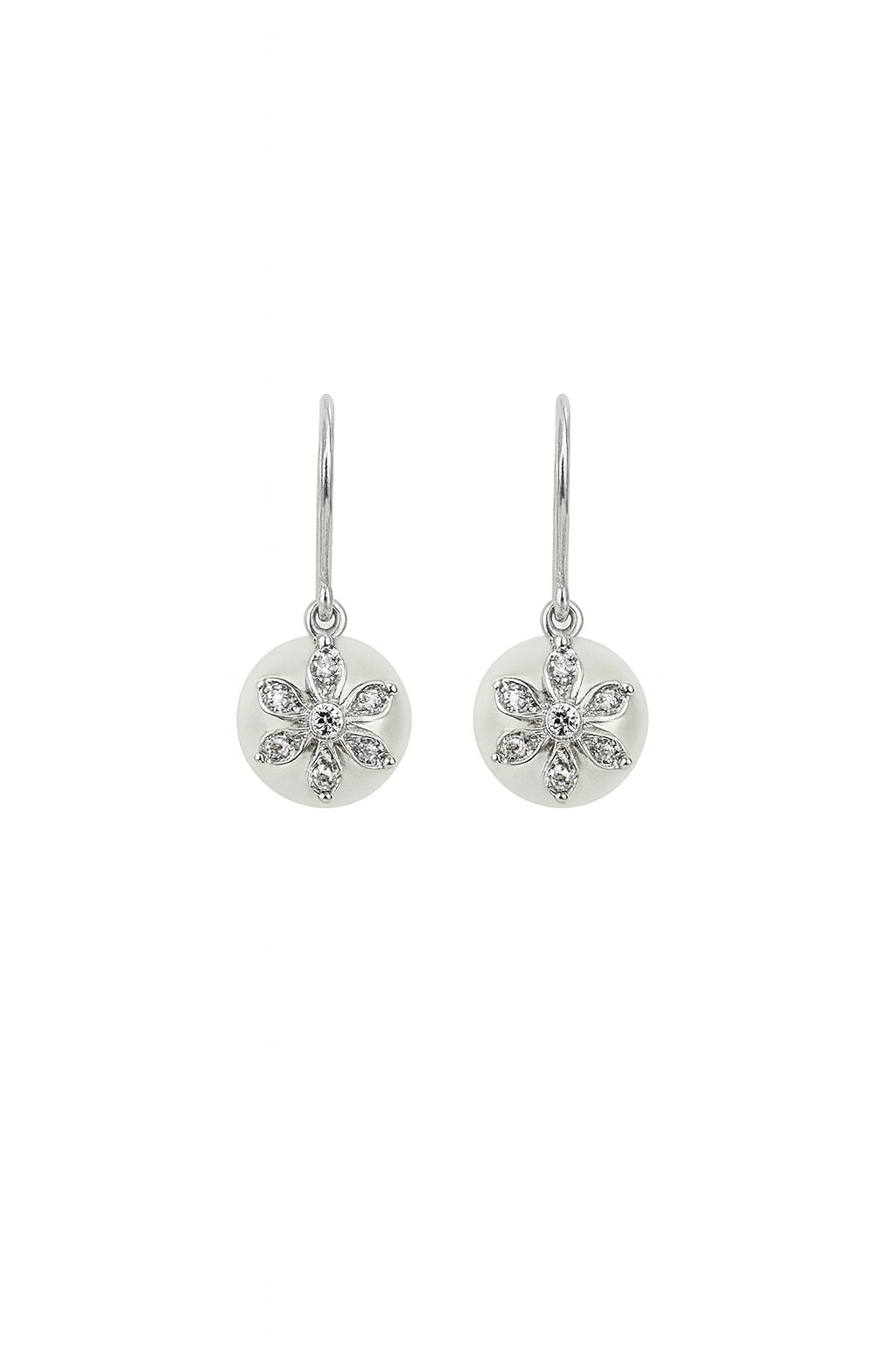 Floral Pearl Drop Earrings In 925 Silver