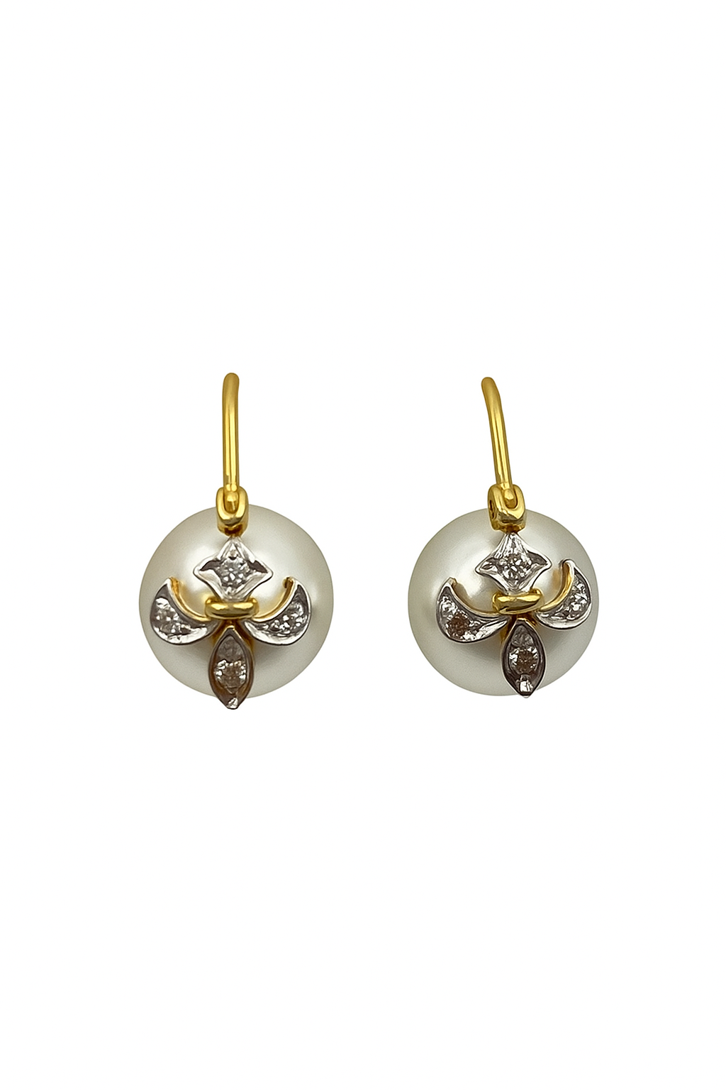 Two Tone Floral Pearl Earrings In 925 Silver