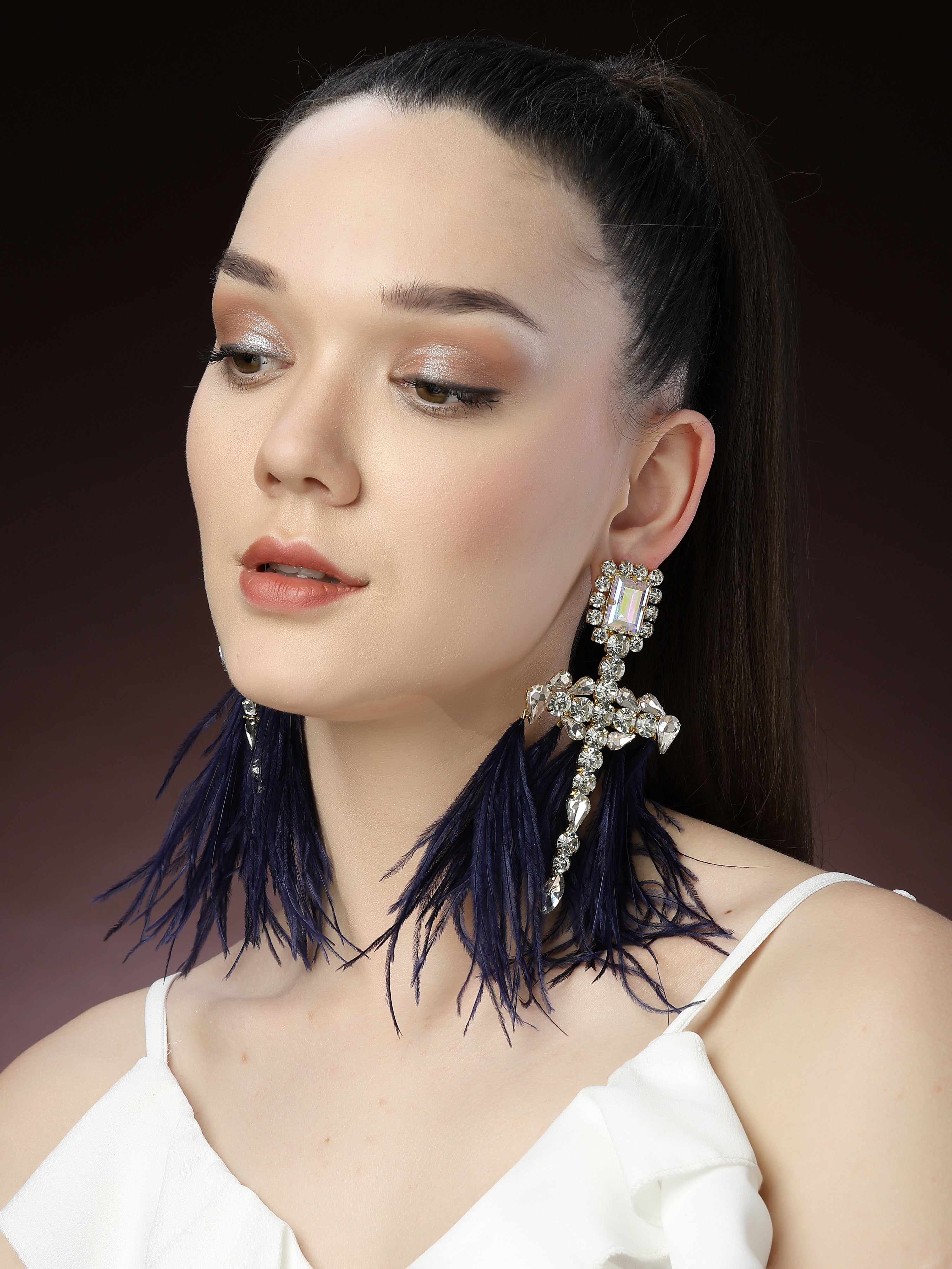 Navy Blue Feather Earrings 1