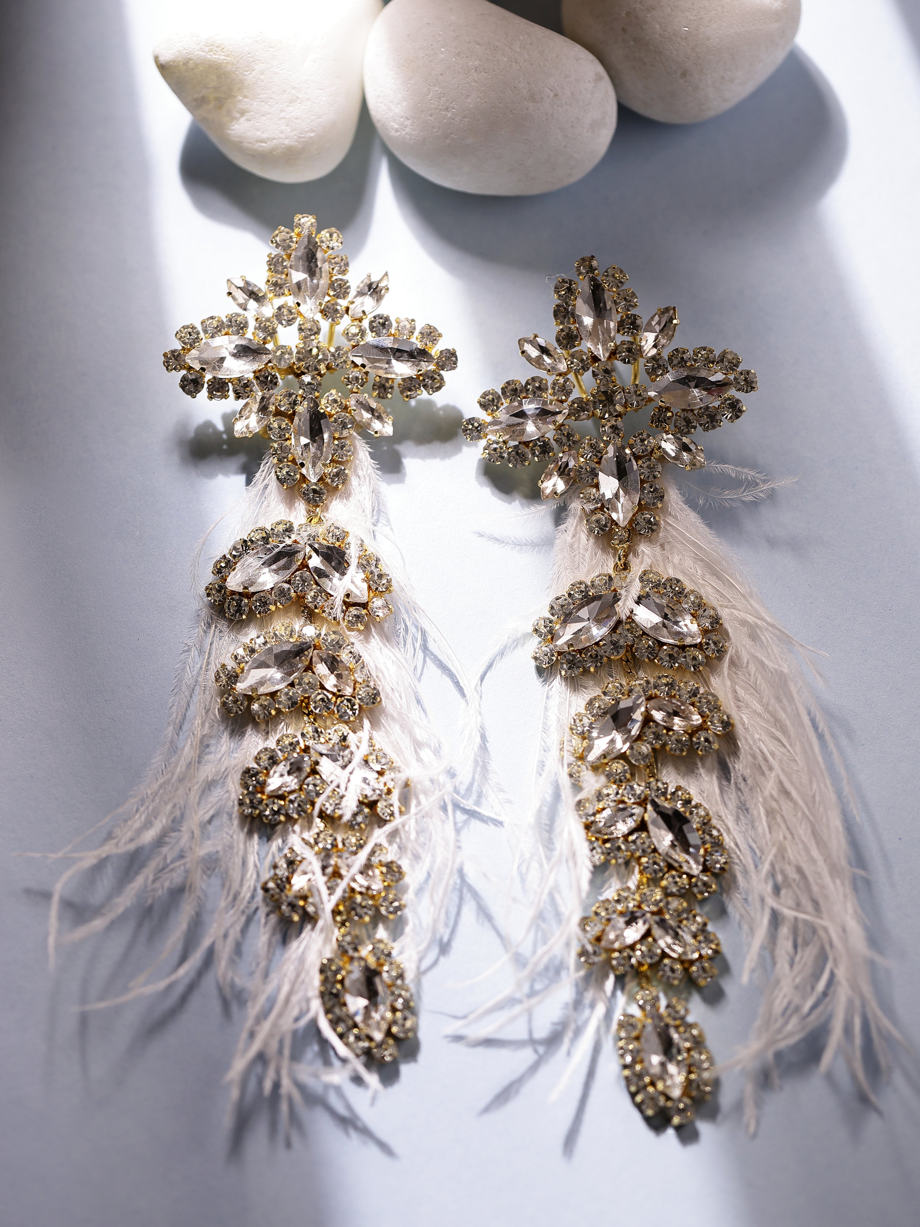 White Crystal Feather Earrings