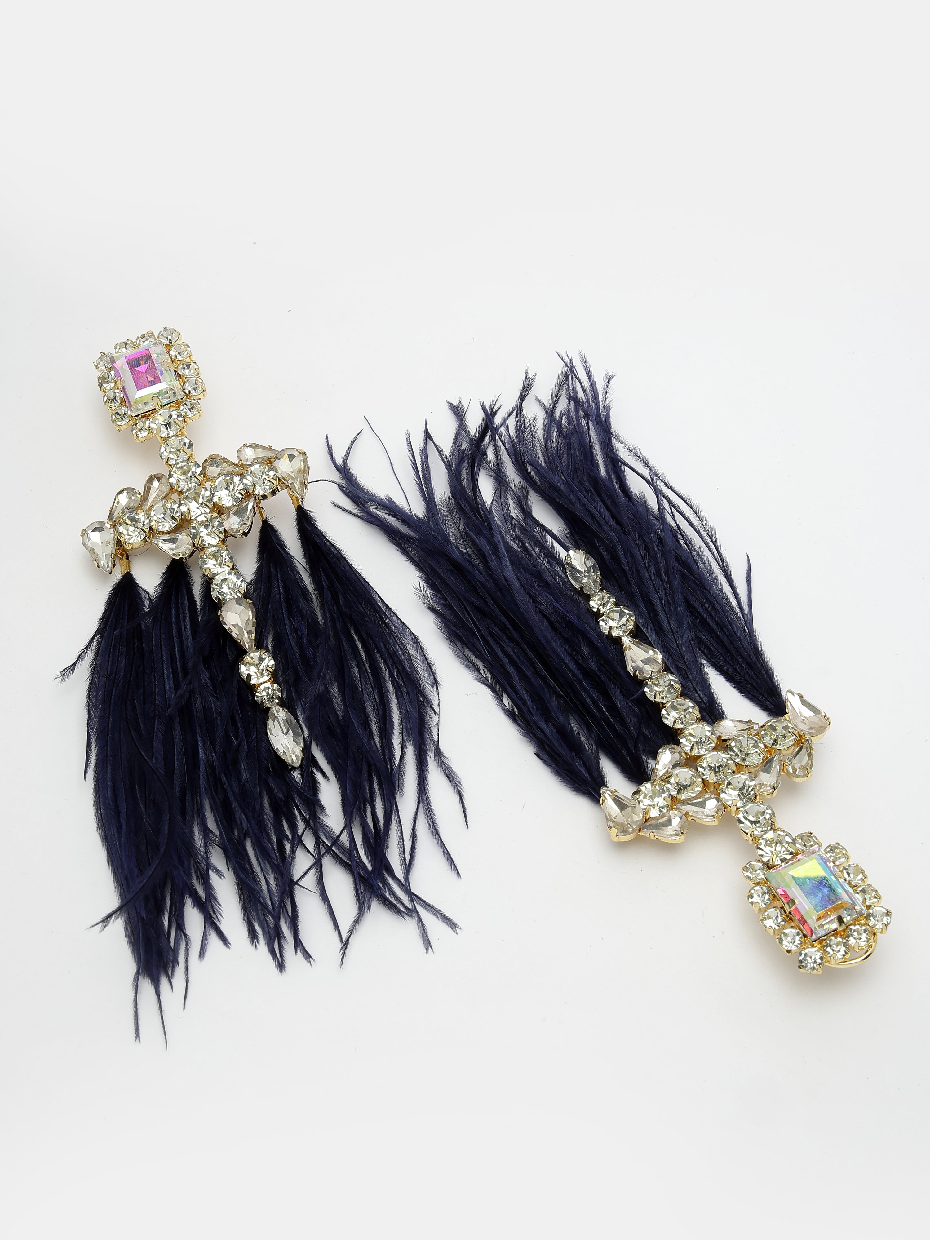 Navy Blue Feather Earrings 1