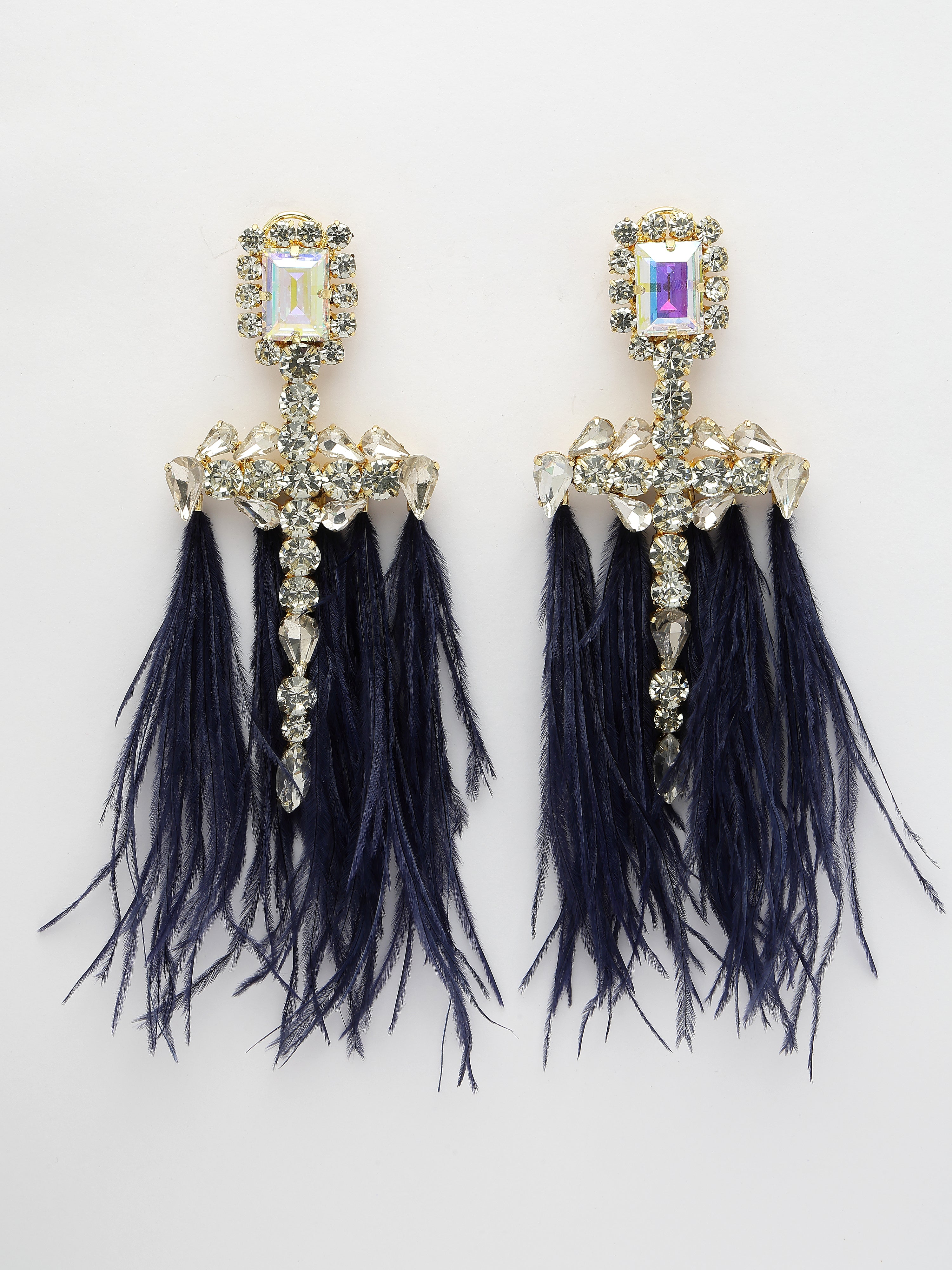 Navy Blue Feather Earrings 1