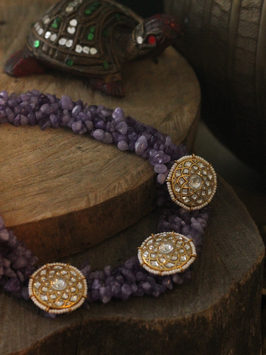 Amethyst beads fushion look purple jadtar choker set