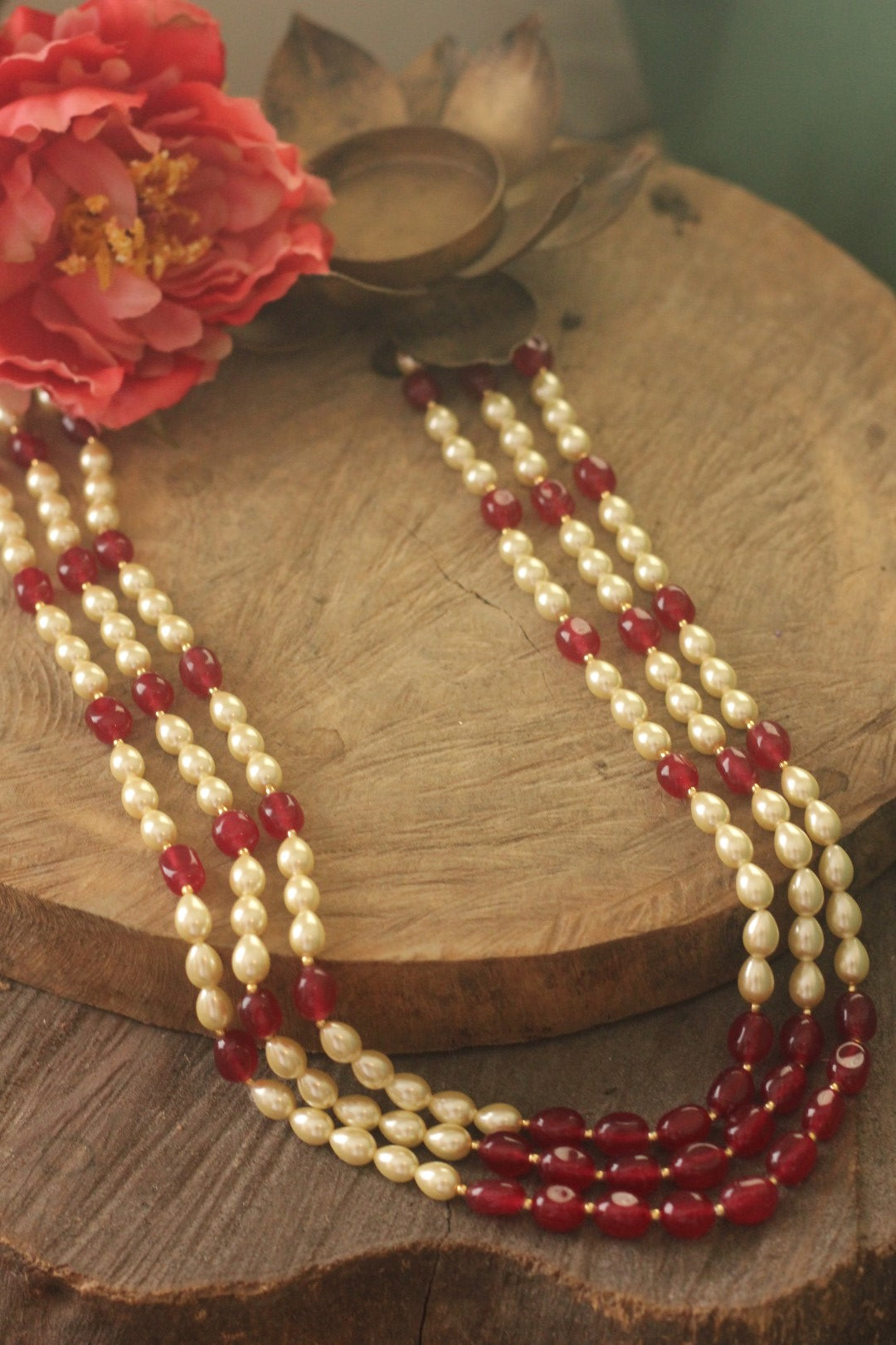 Ruby Maala Necklace With Pearls