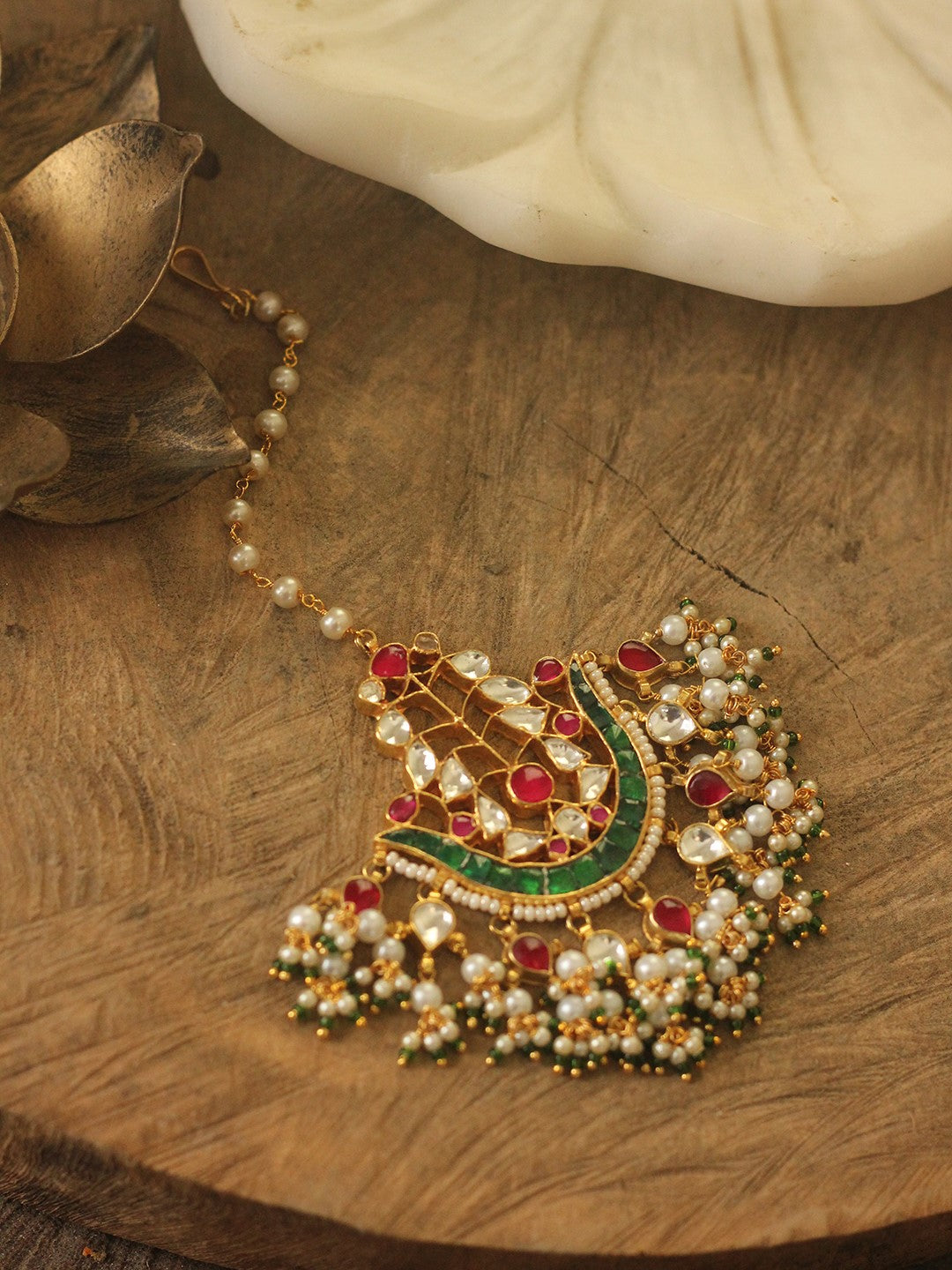Jadtar pink green maangtikka