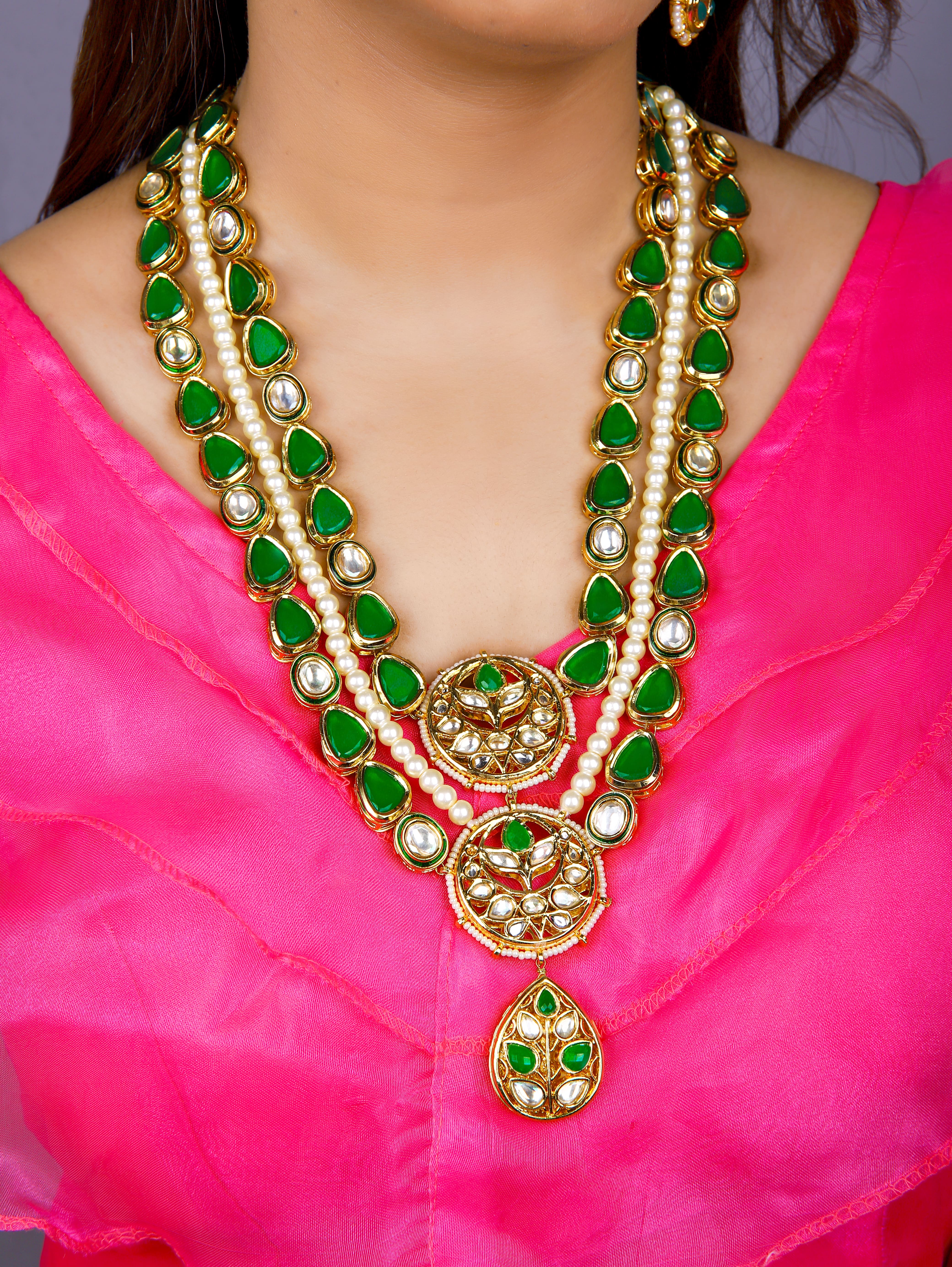 Gold Finish Kundan Polki Necklace Set