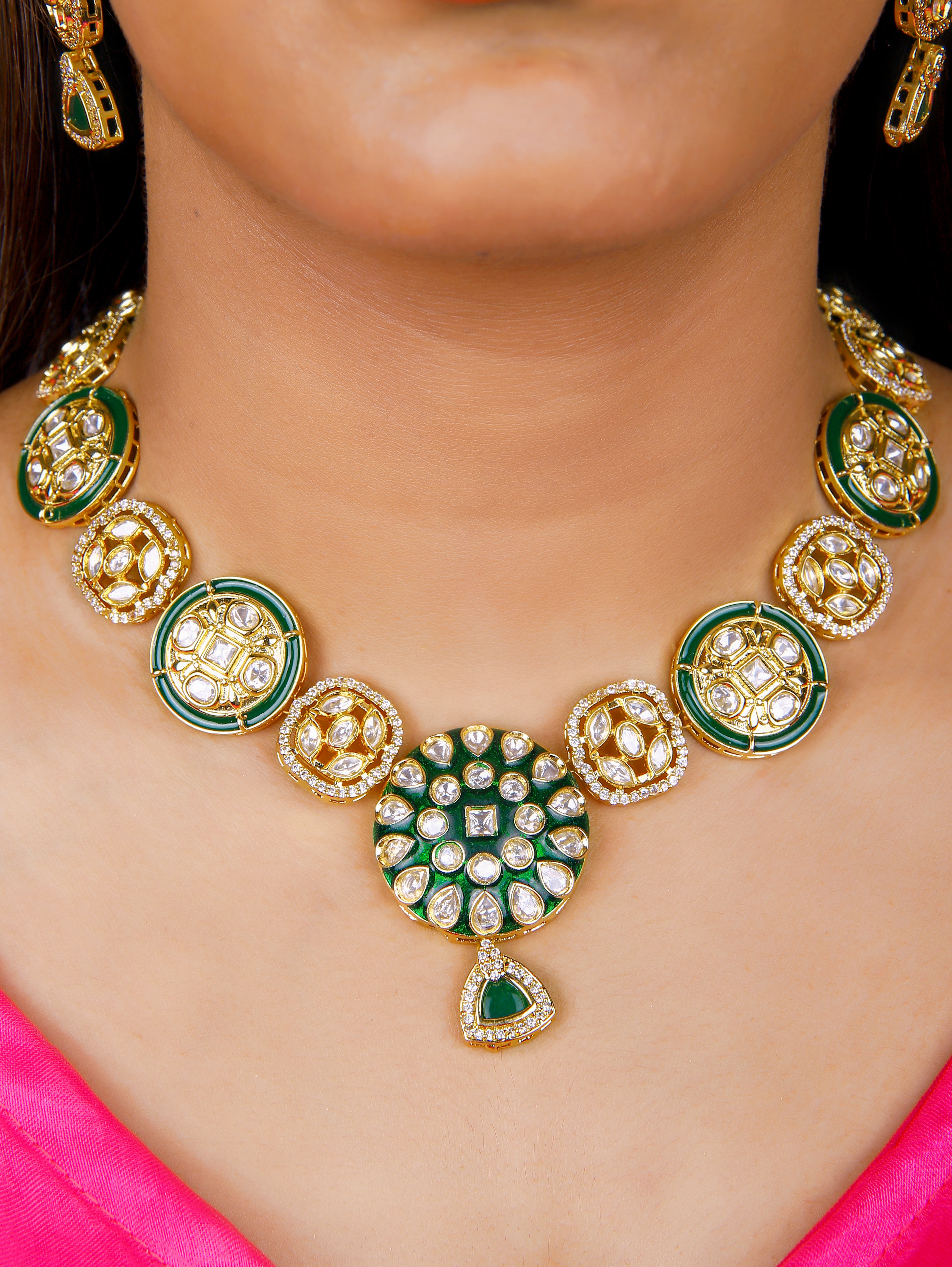 Gold Finish Green Minkari  Chokar Set  2
