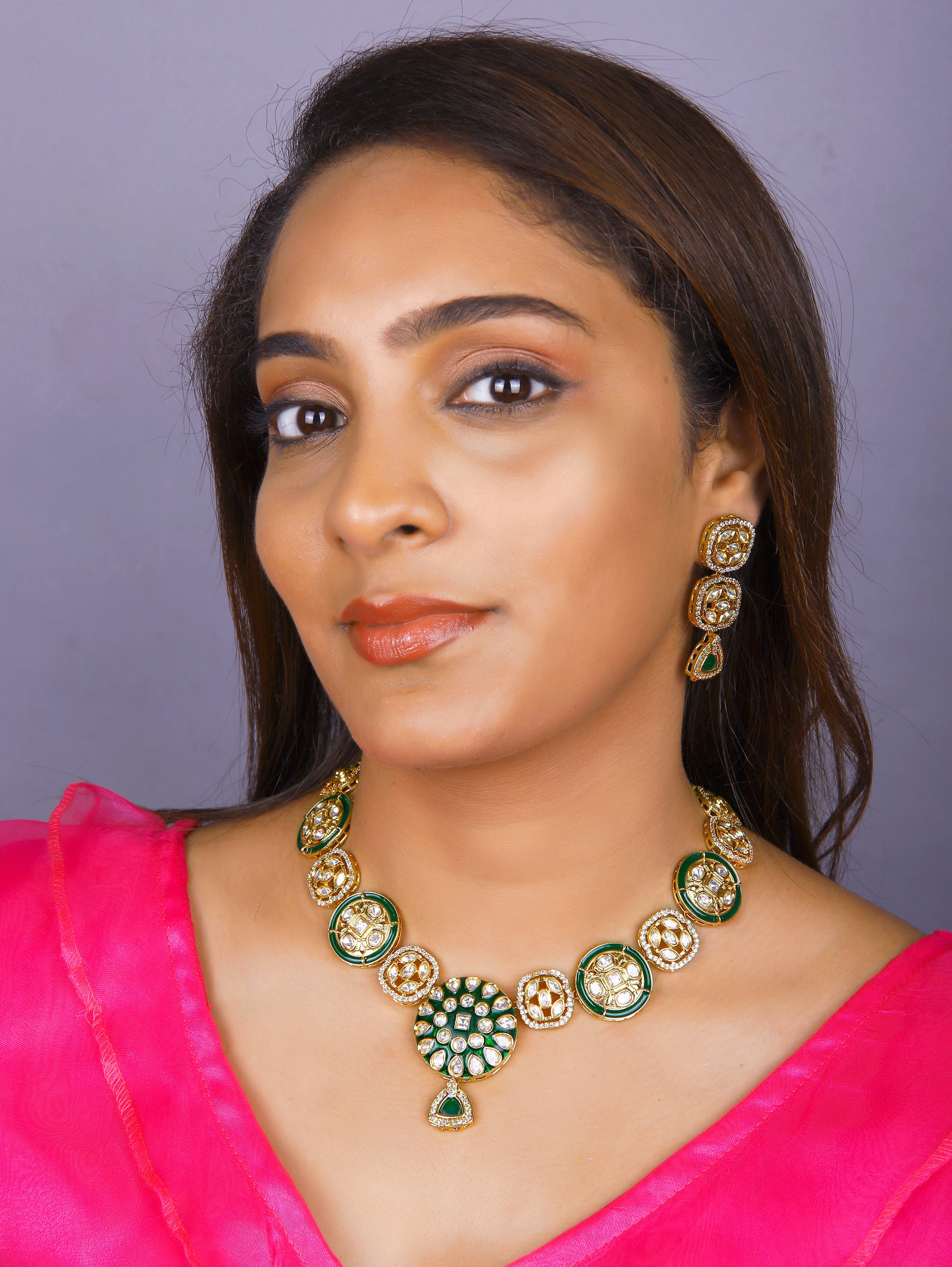 Gold Finish Green Minkari  Chokar Set  2