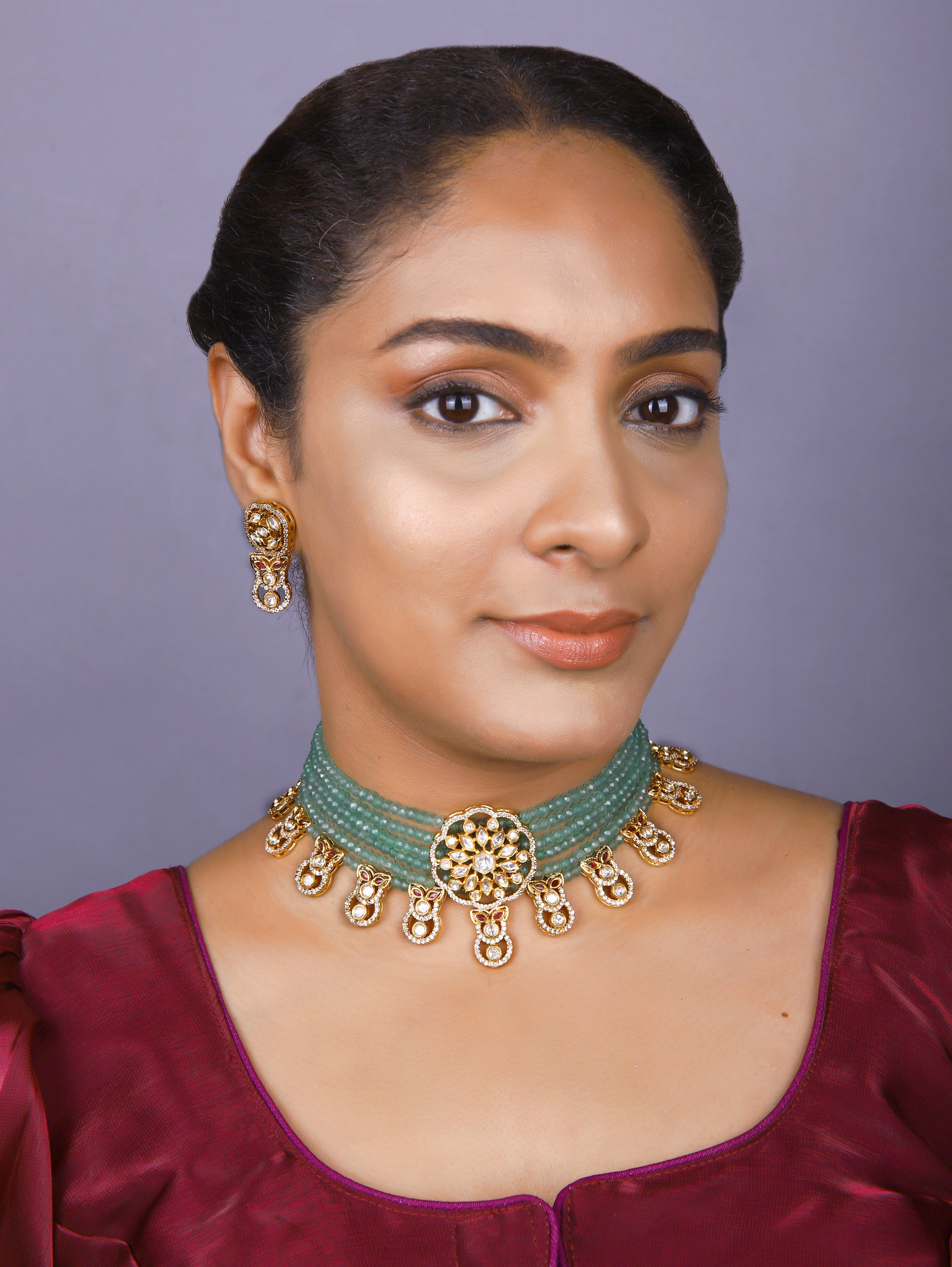 Gold Finish Kundan Polki  & Necklace Set
