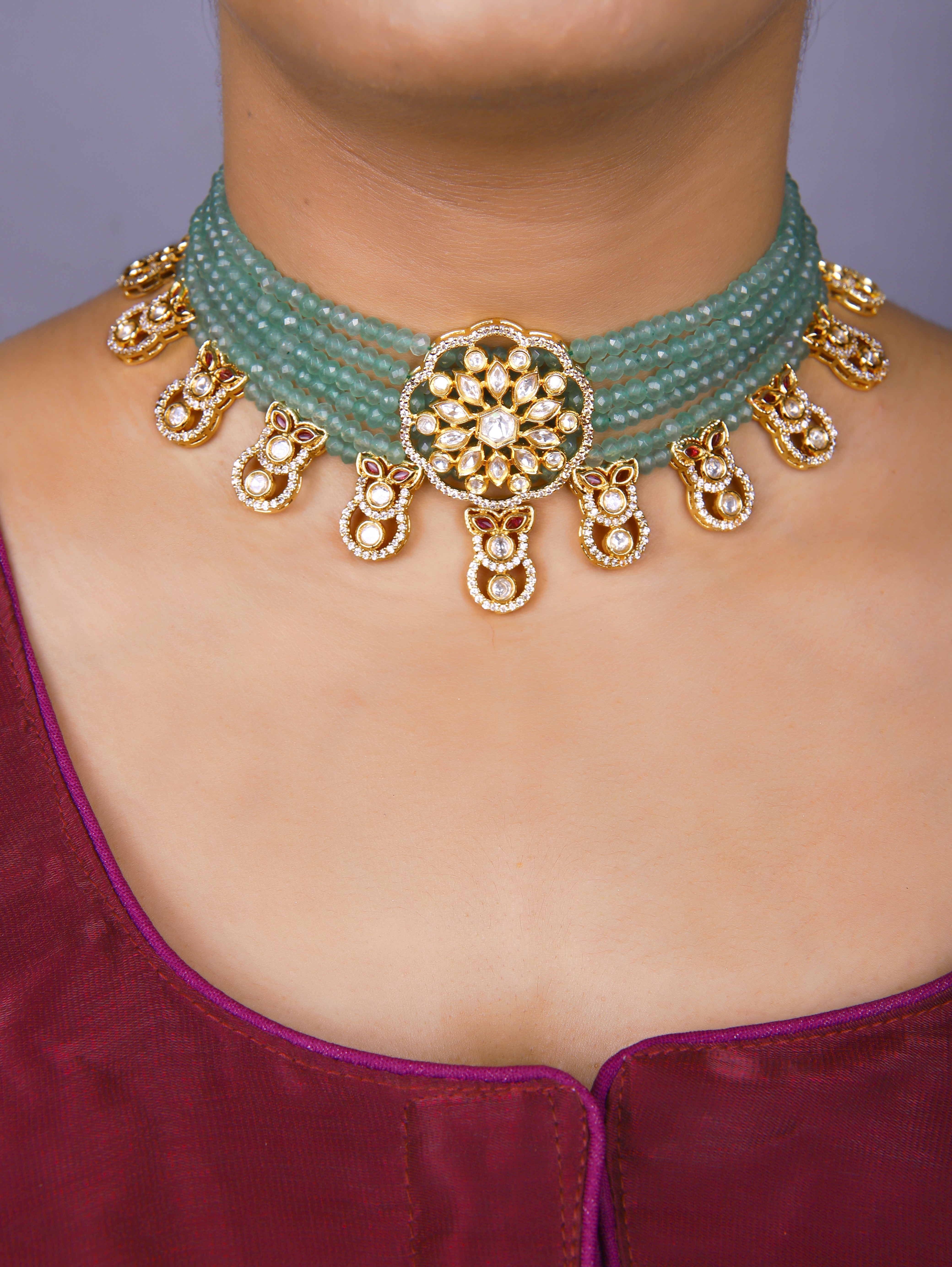 Gold Finish Kundan Polki  & Necklace Set