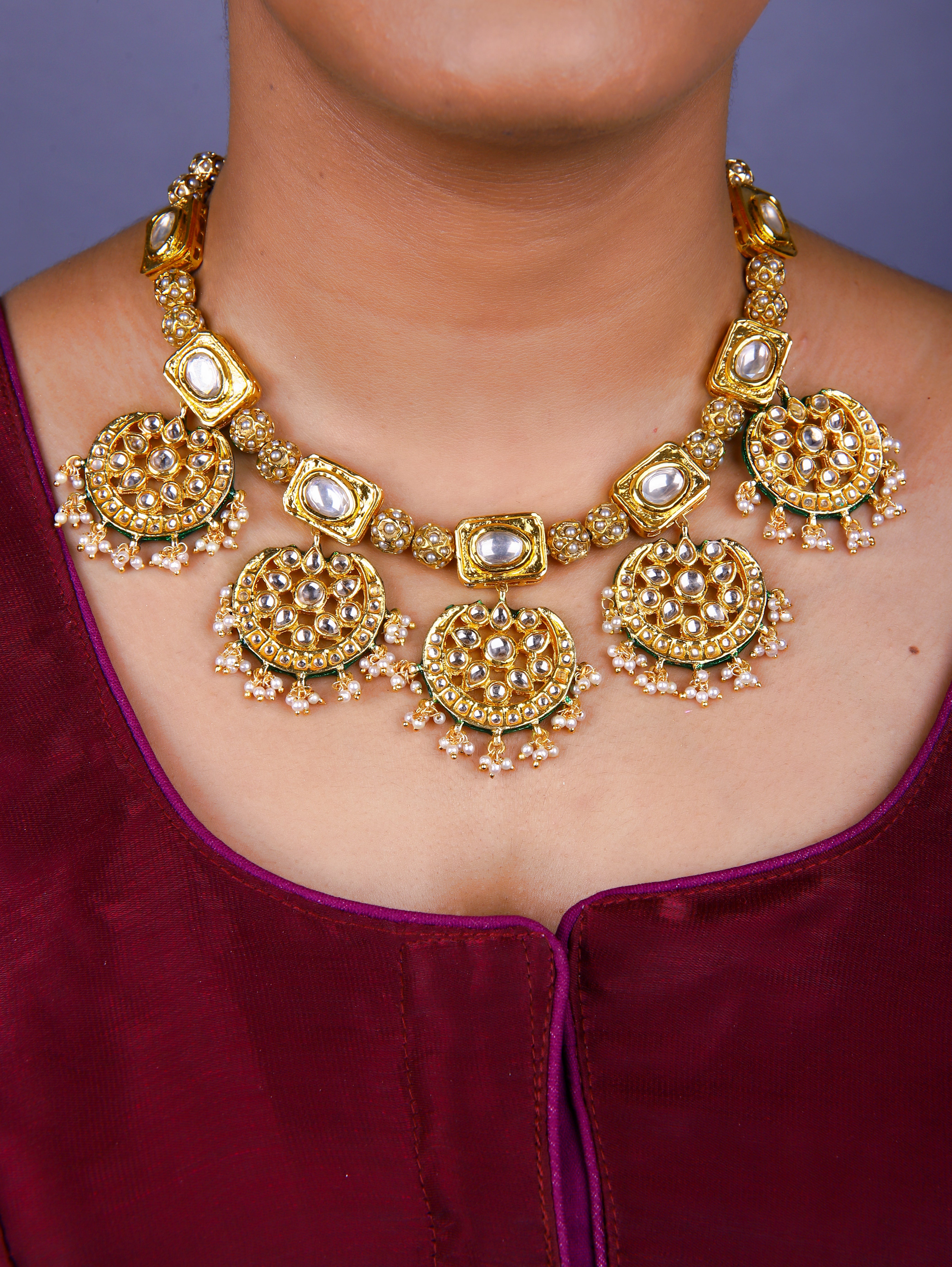 Gold Finish Kundan  Polki Chokar Set
