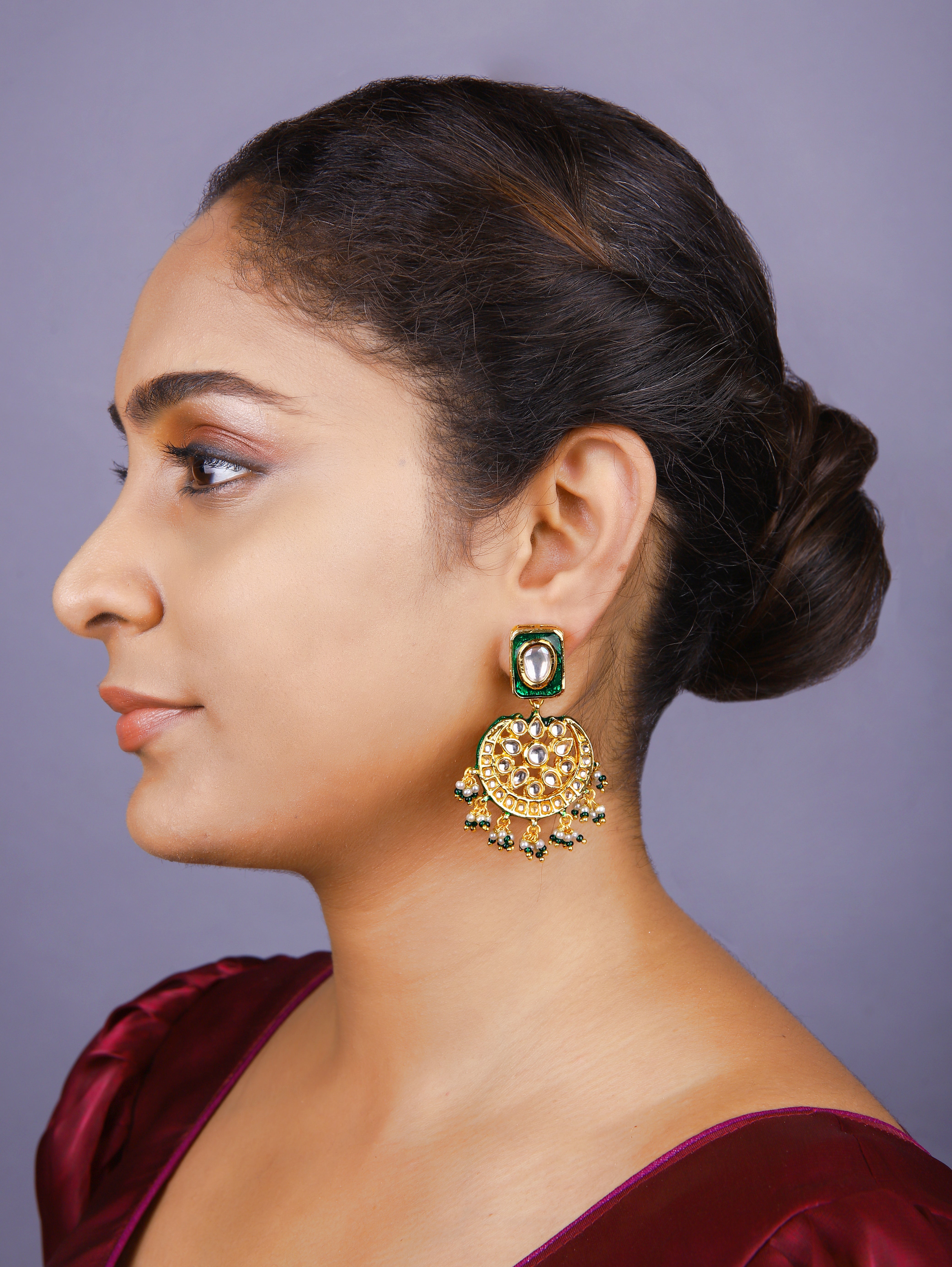 Gold Finish Kundan  Polki  Green  Meenakari Chokar Set