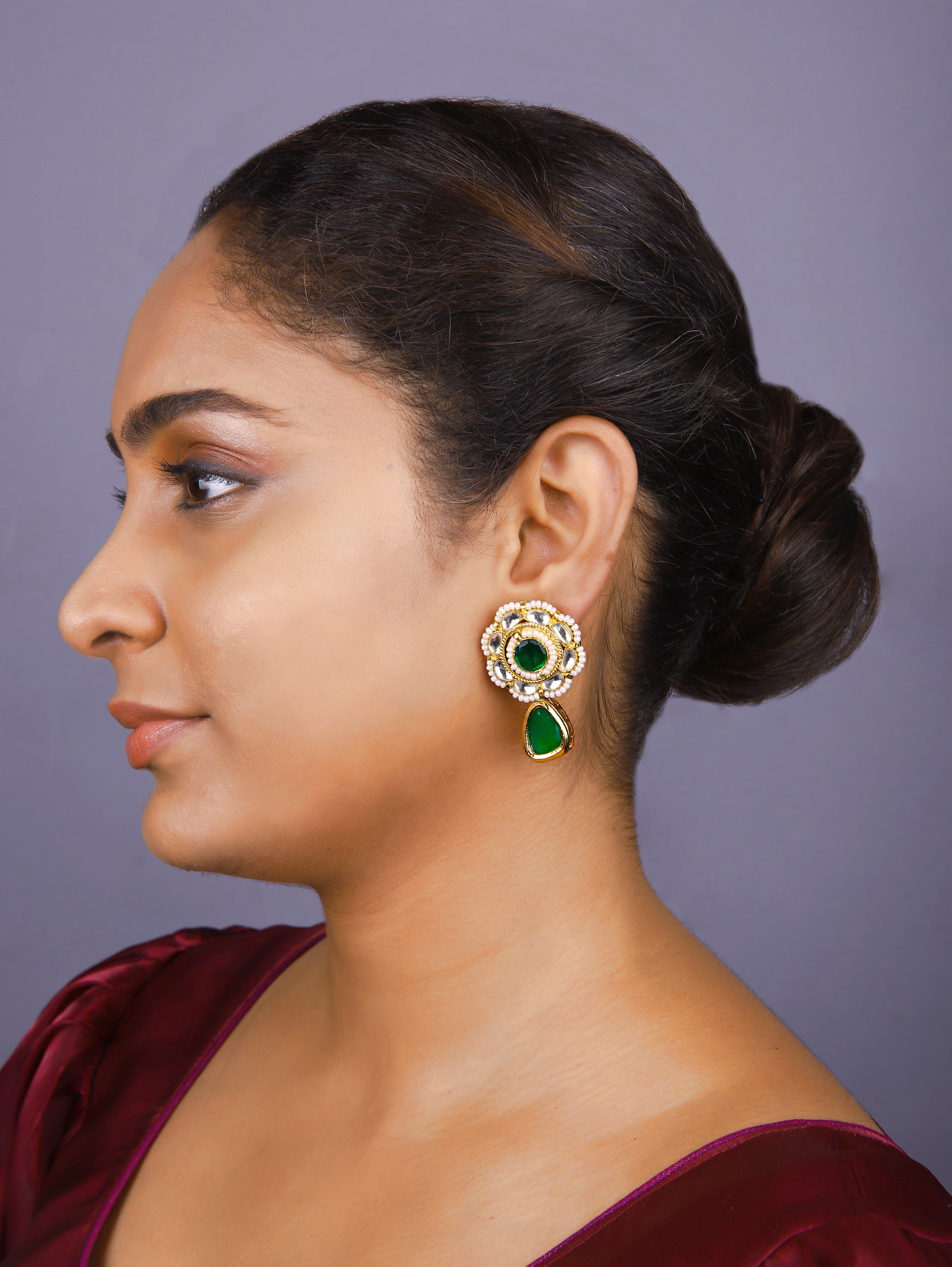 Gold Finish & Kundan Polki  Emerald  Chokar Set