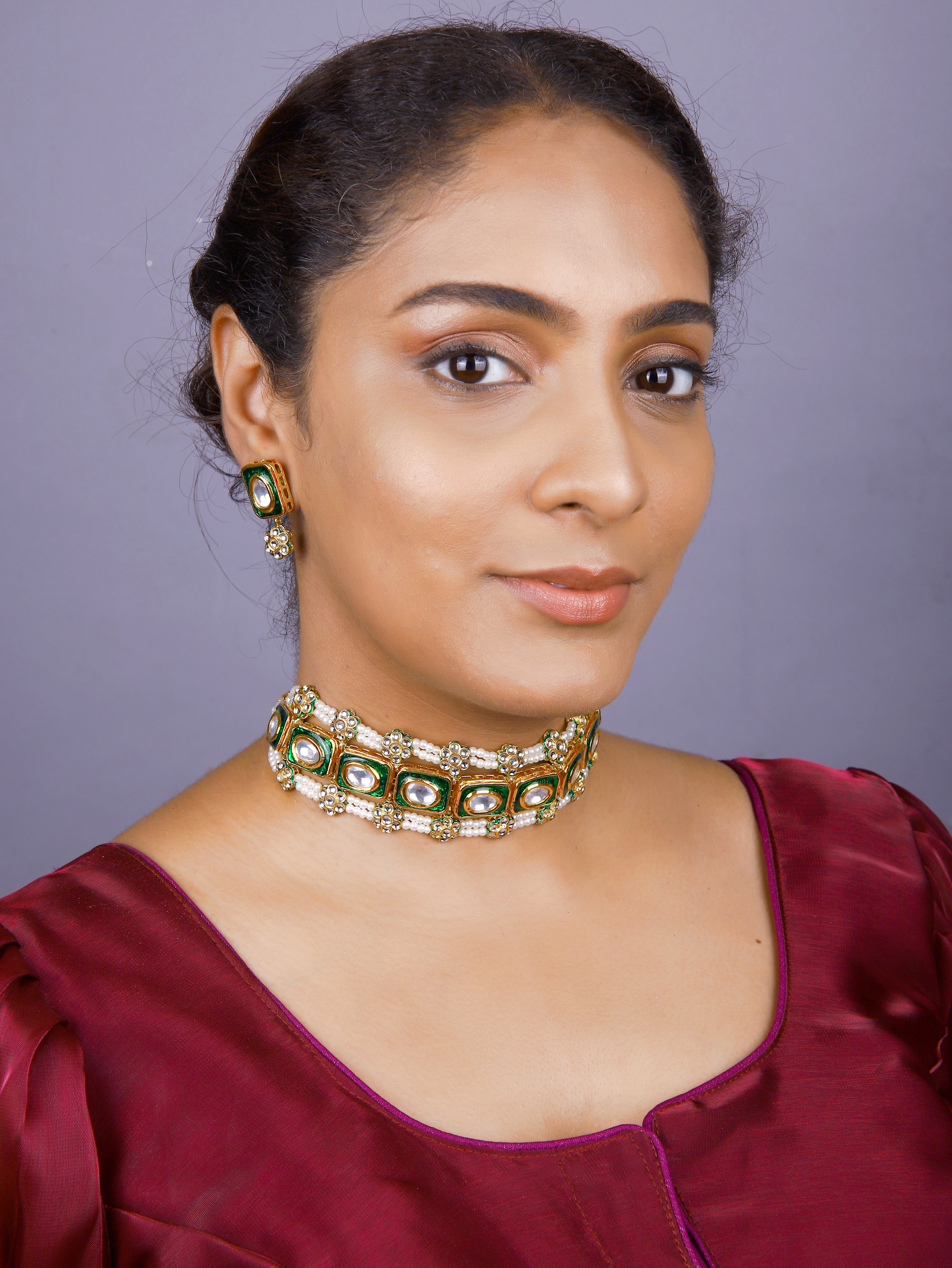Gold Finish Green Minkari  Chokar Set  1