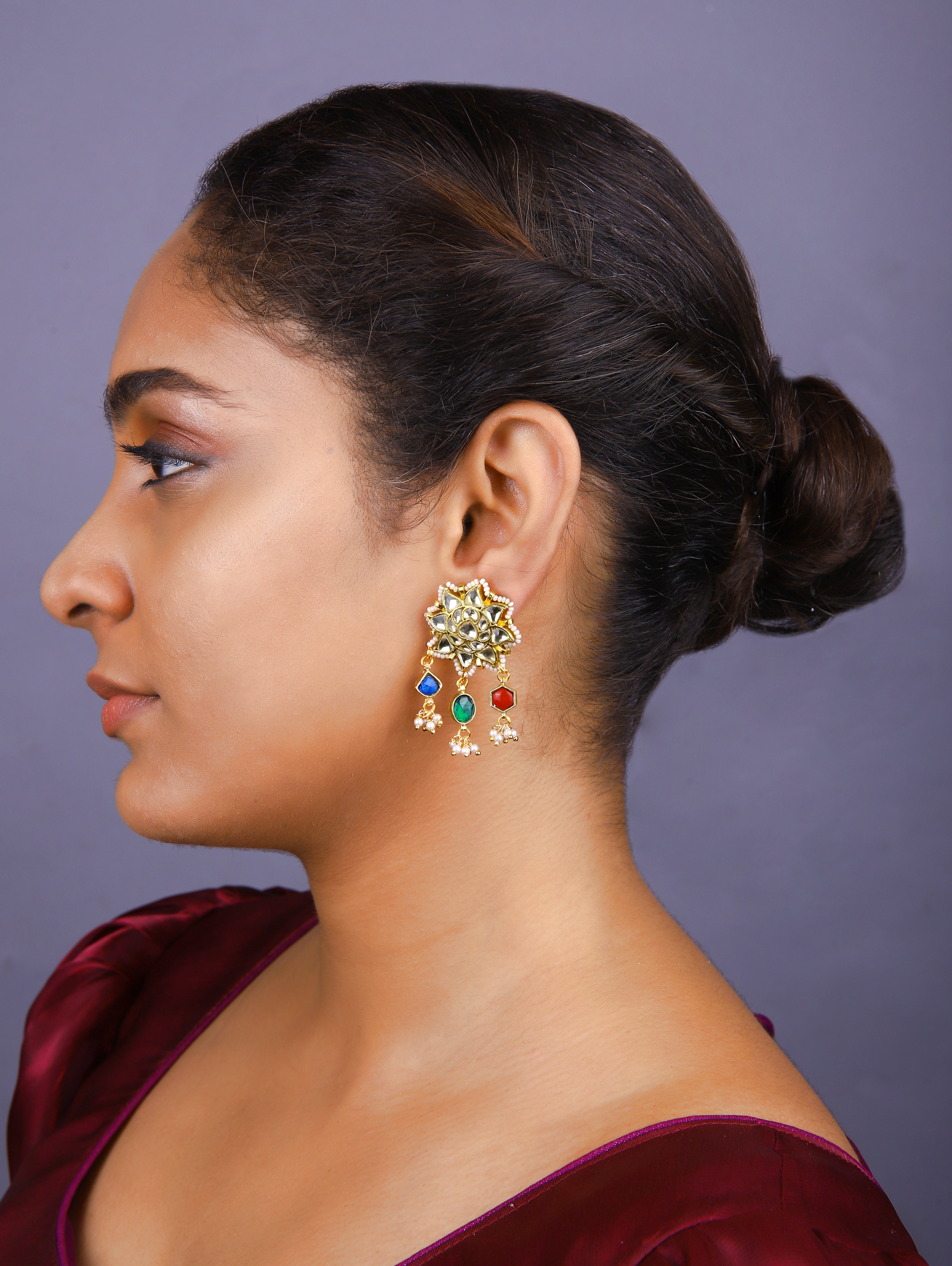 Gold Finish Kundan Polki Navratna Stone Chokar Set
