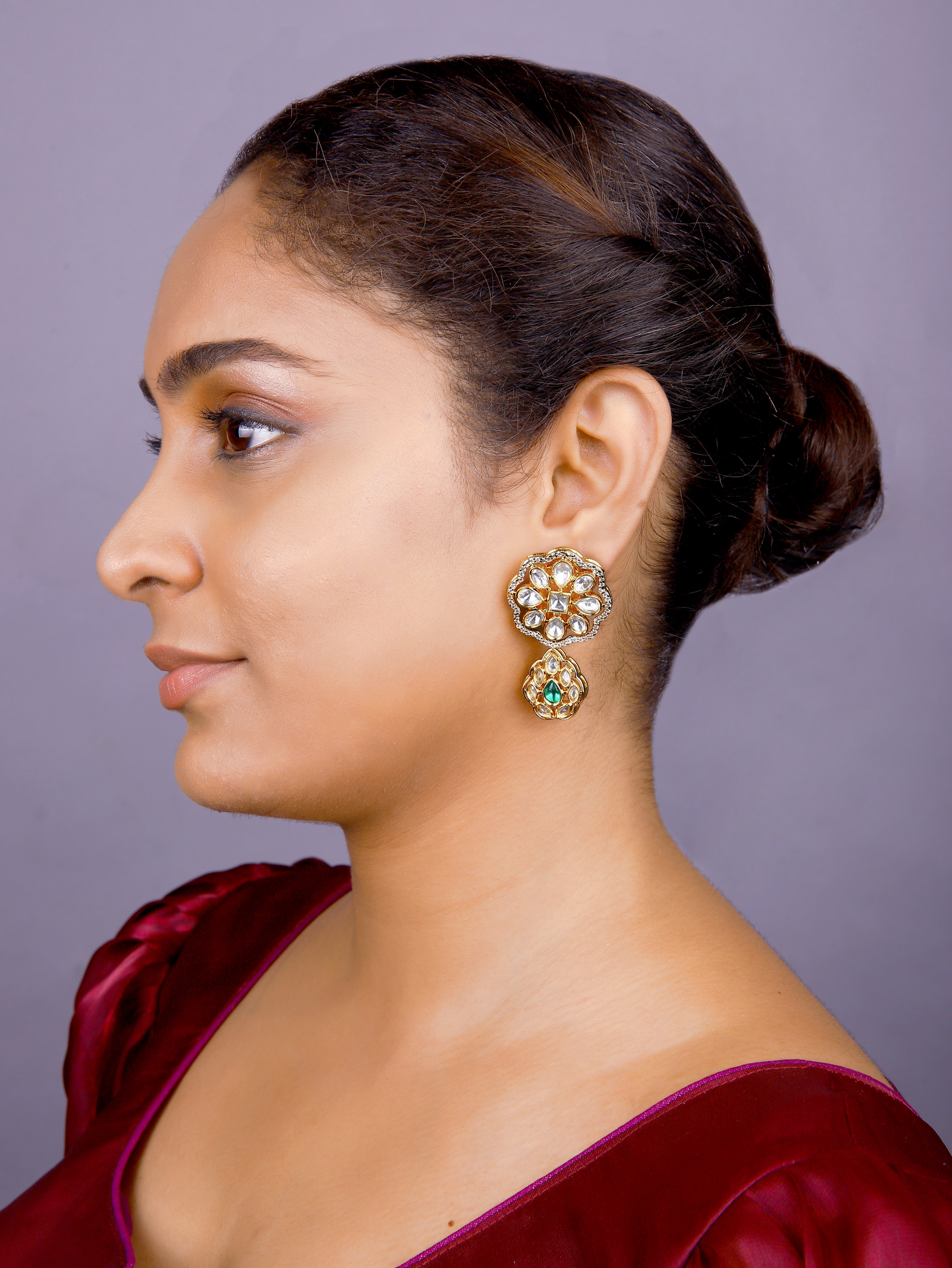 Gold Finish Kundan Polki Necklace Set New