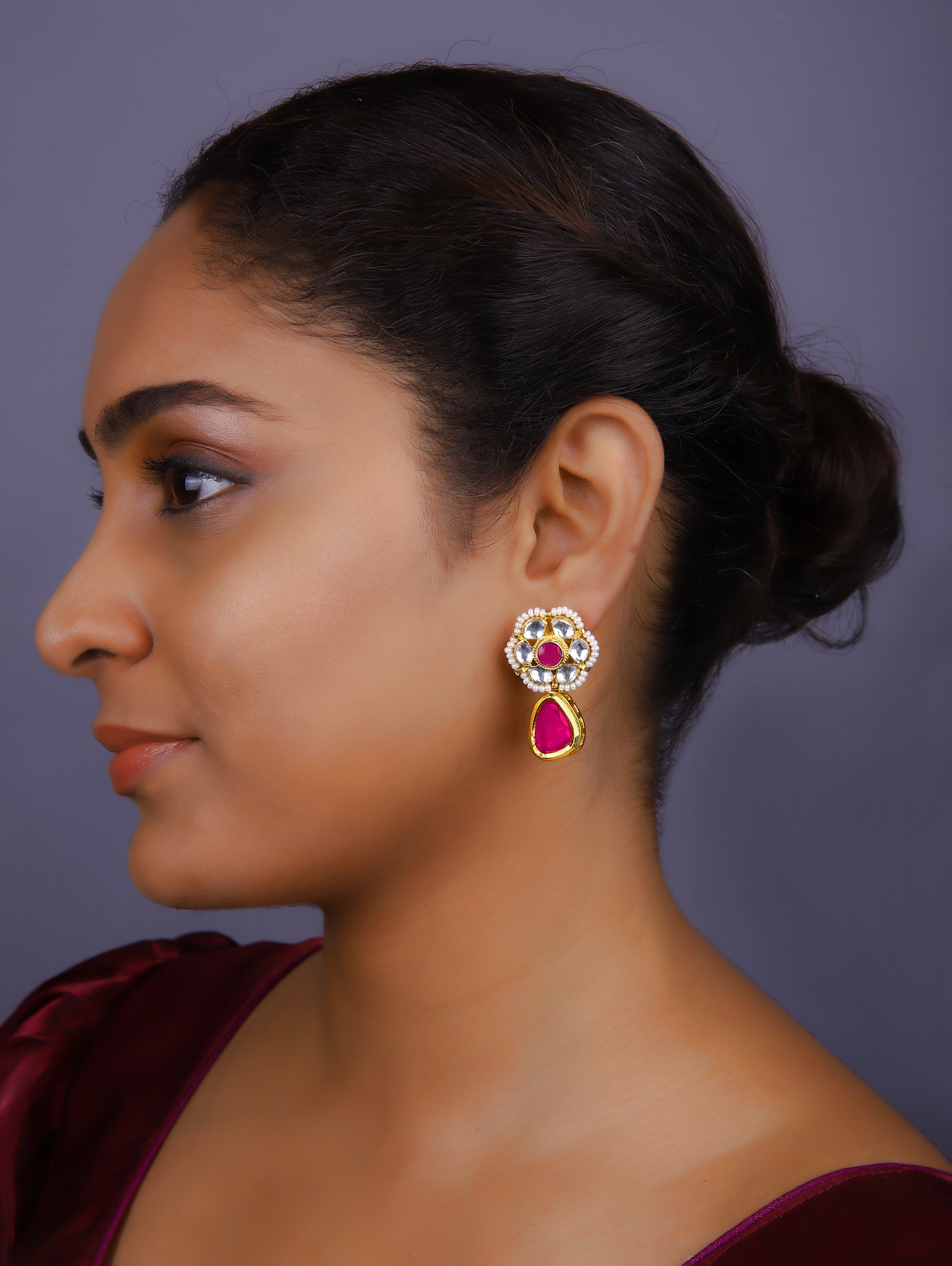 Gold Finish & Kundan Polki  Pink  Chokar Set