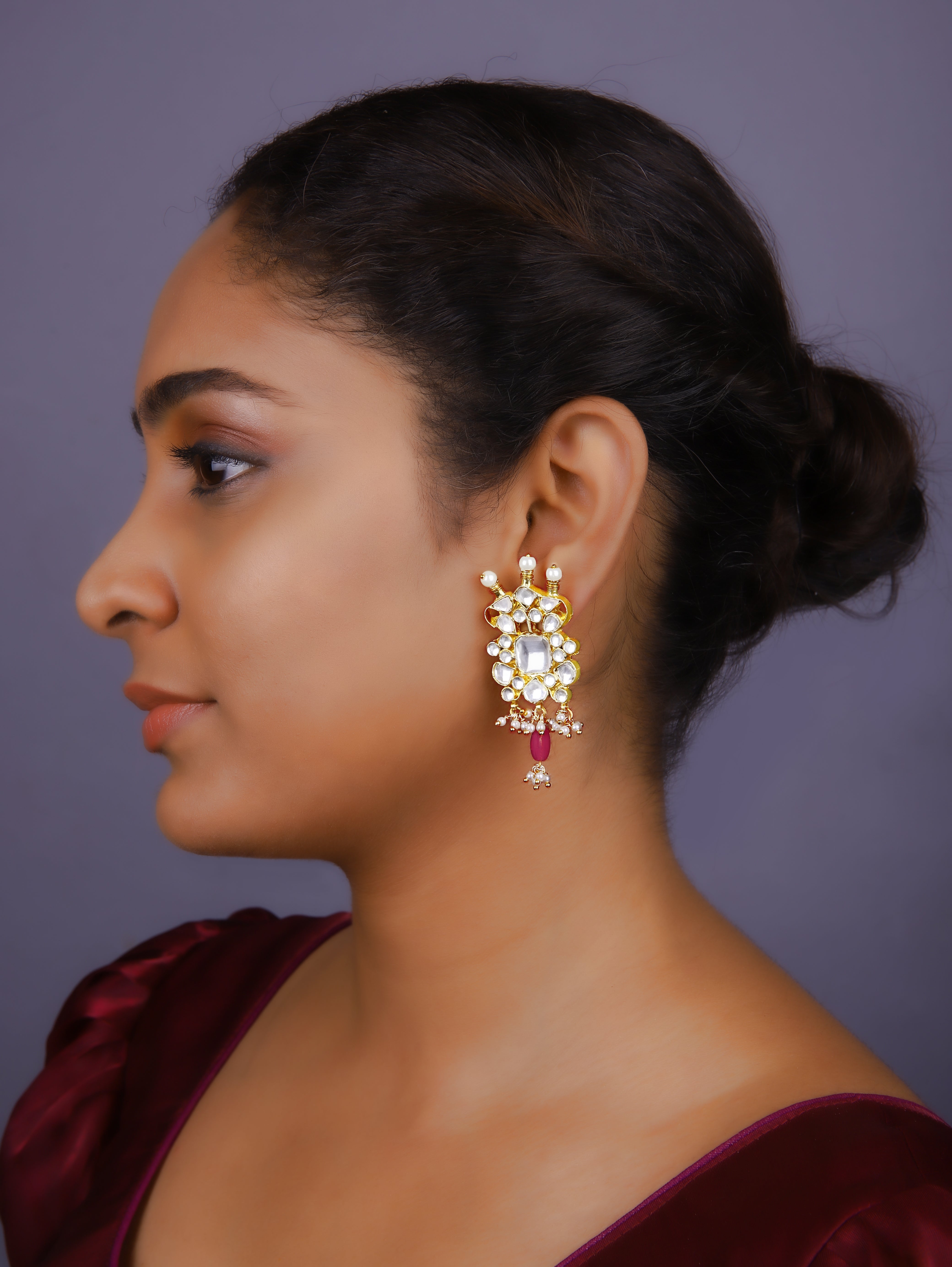 Gold Finish Kundan  Polki  Ruby  Red  Meenakari Chokar Set