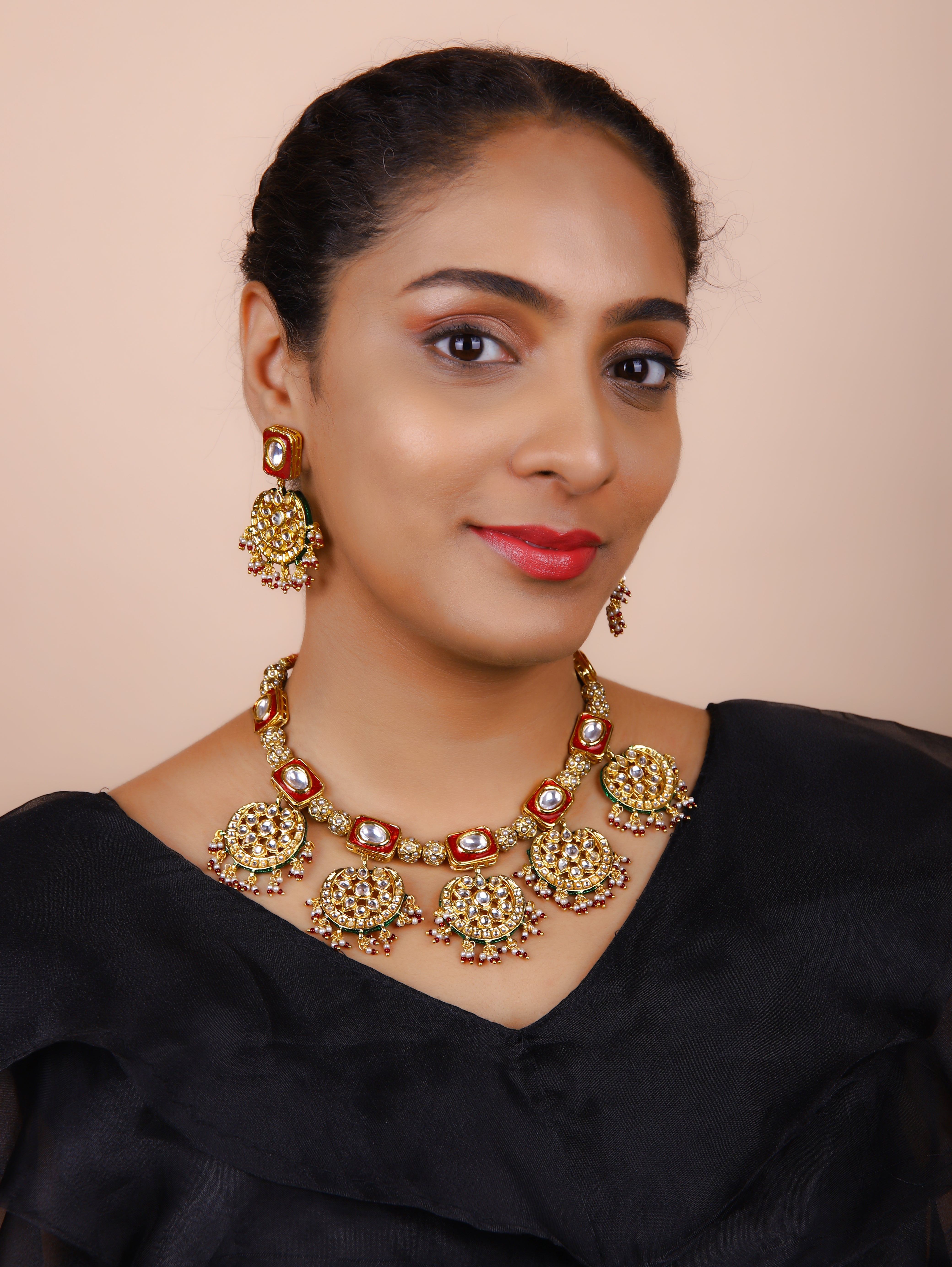 Gold Finish Kundan  Polki Chokar Set