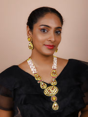 Gold Finish Kundan Polki Long Necklace Set