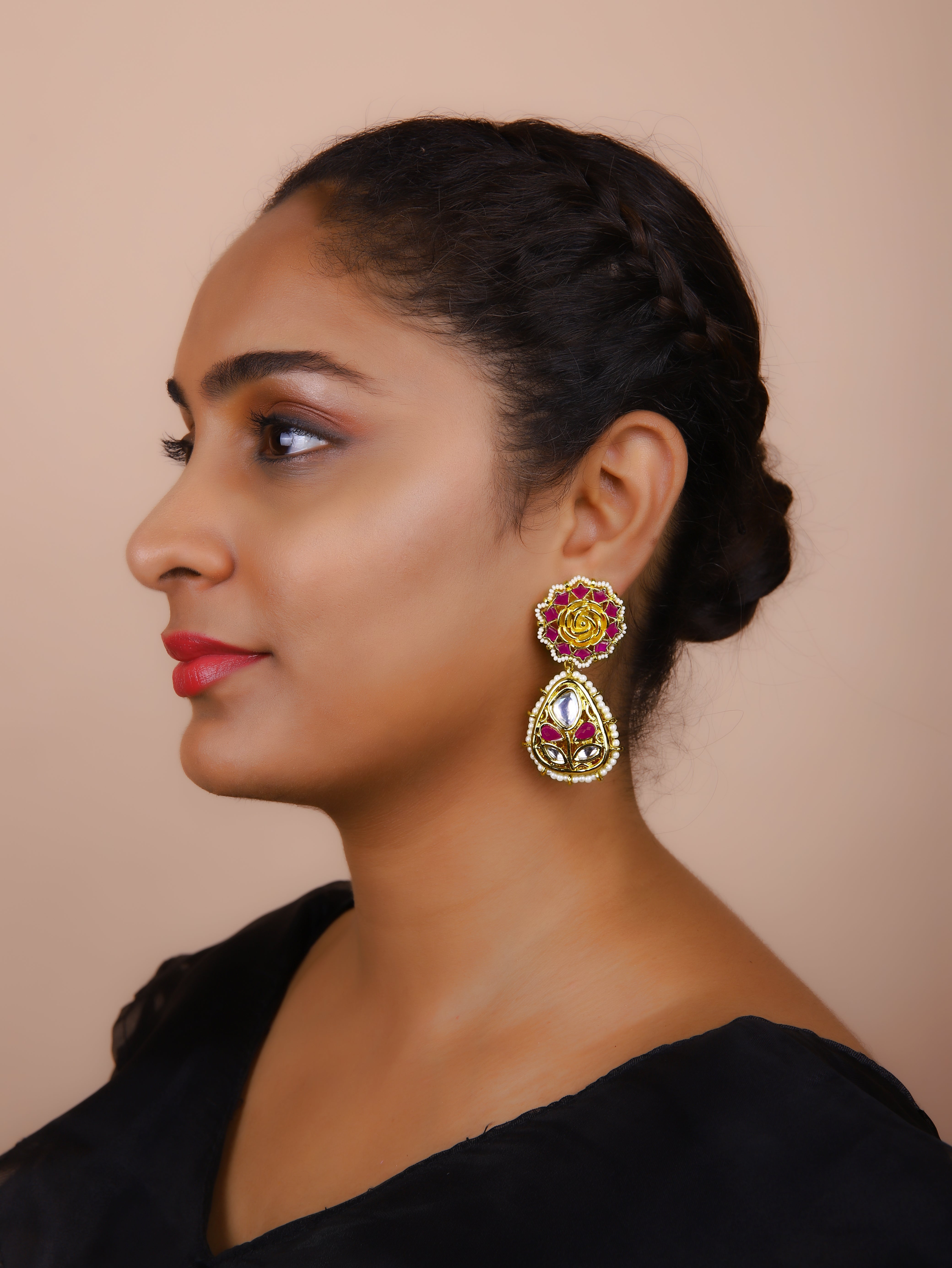 Gold Finish Kundan Polki Long Necklace Set