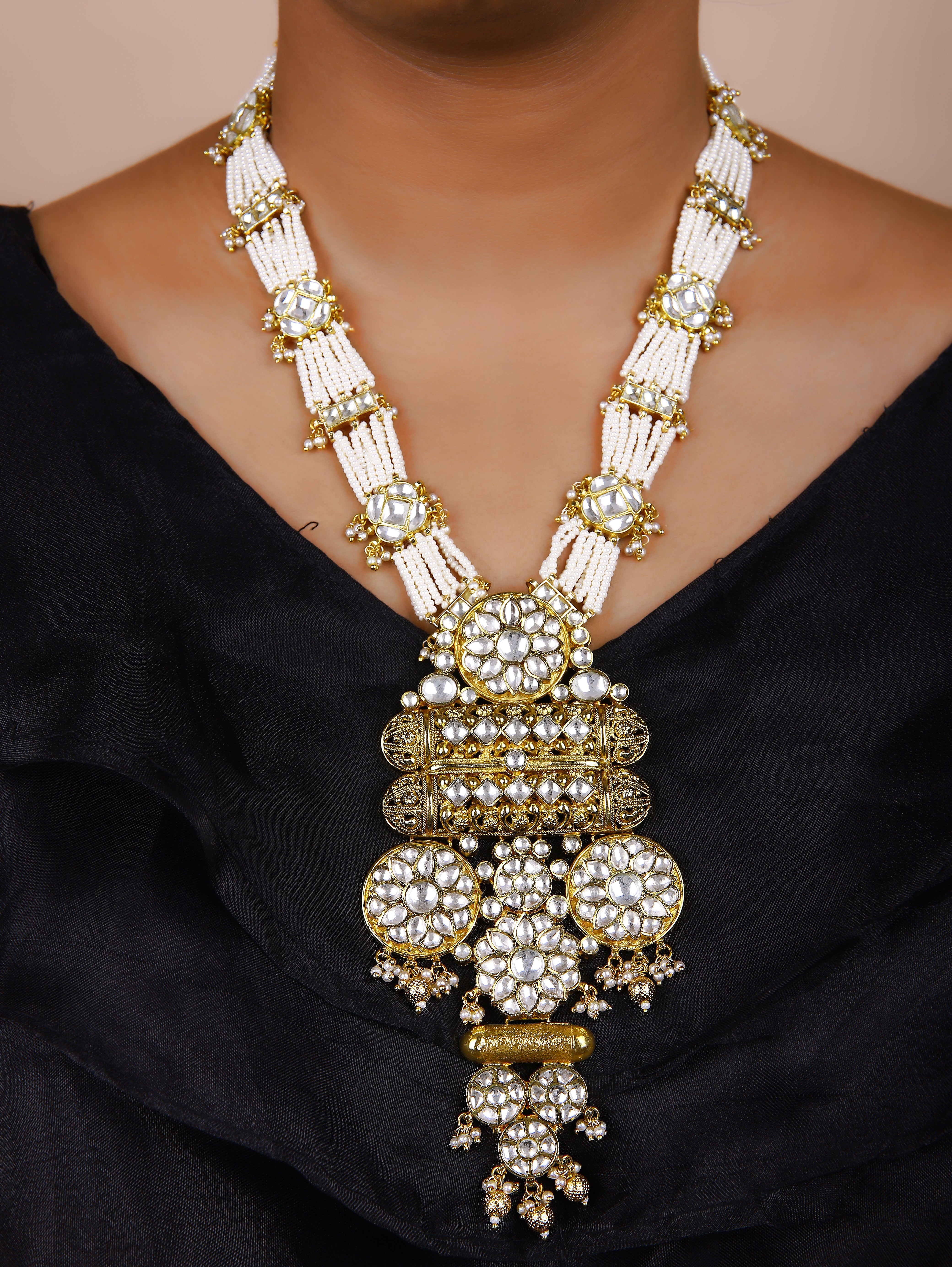 Gold Finish & Kundan Poli Necklace Set