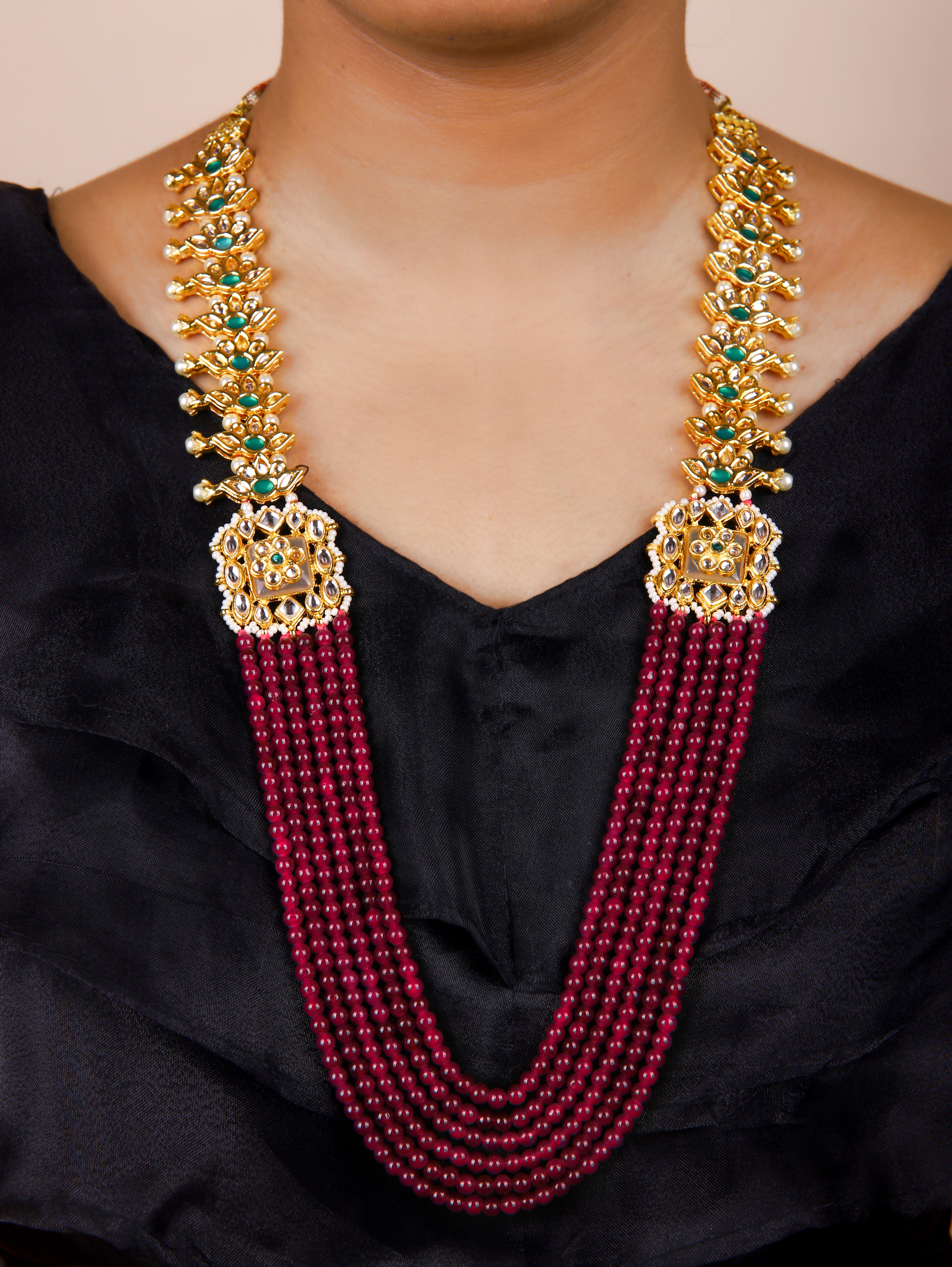 Gold Finish Kundan Polki & Semi Precious Beads
