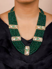 Gold Finish Kundan Polki & Semi Precious Beads Emerald Necklace
