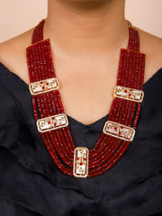 Gold Finish Kundan Polki & Semi Precious Beads Ruby Red