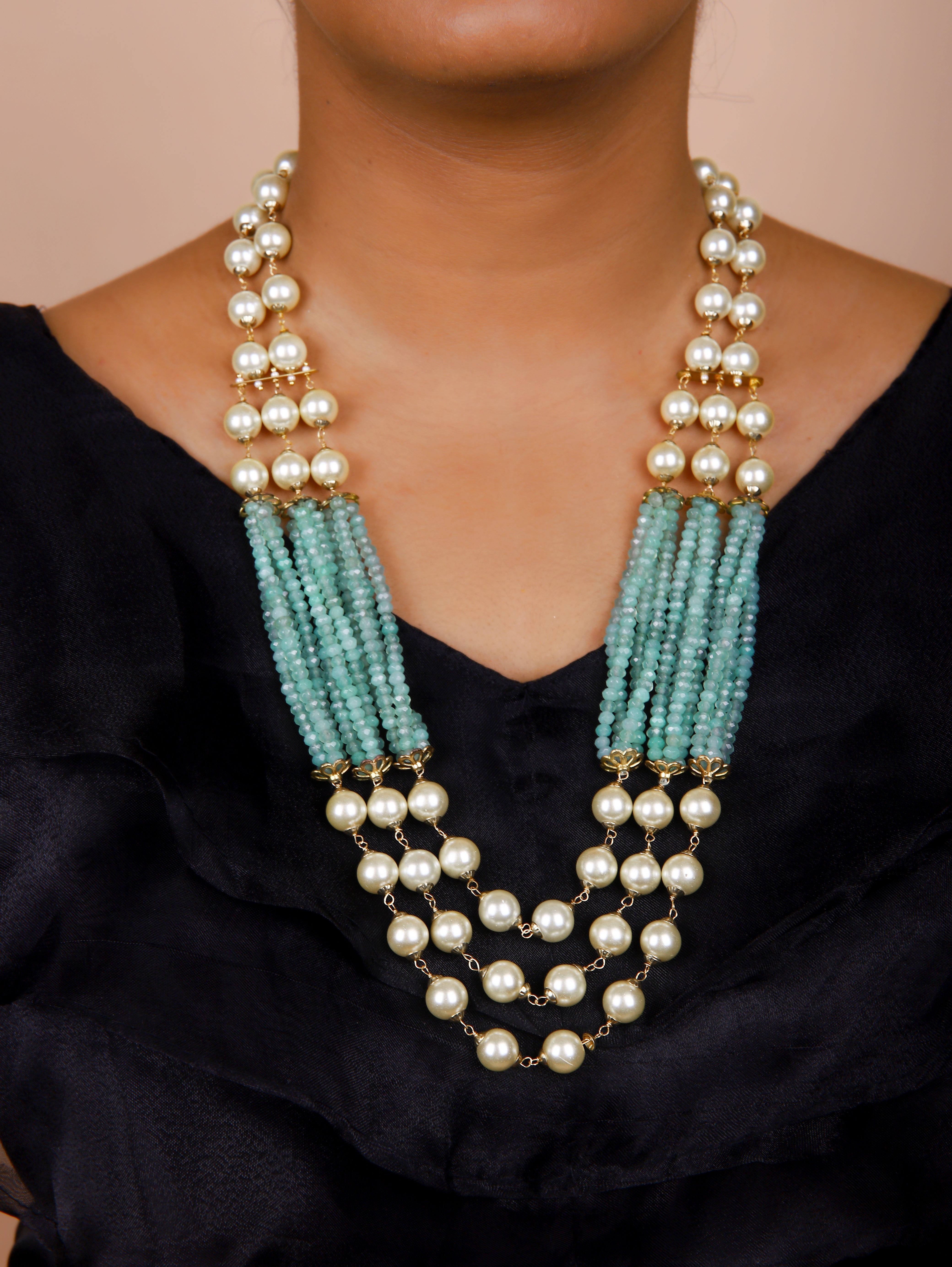 Semi Precious Beads & Pearl   Long  Necklace