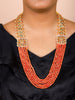 Gold Finish Kundan Polki & Semi Precious Beads Orange