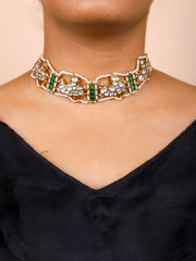 Gold Finish Kundan Polki & Pearl  Chokar Necklace