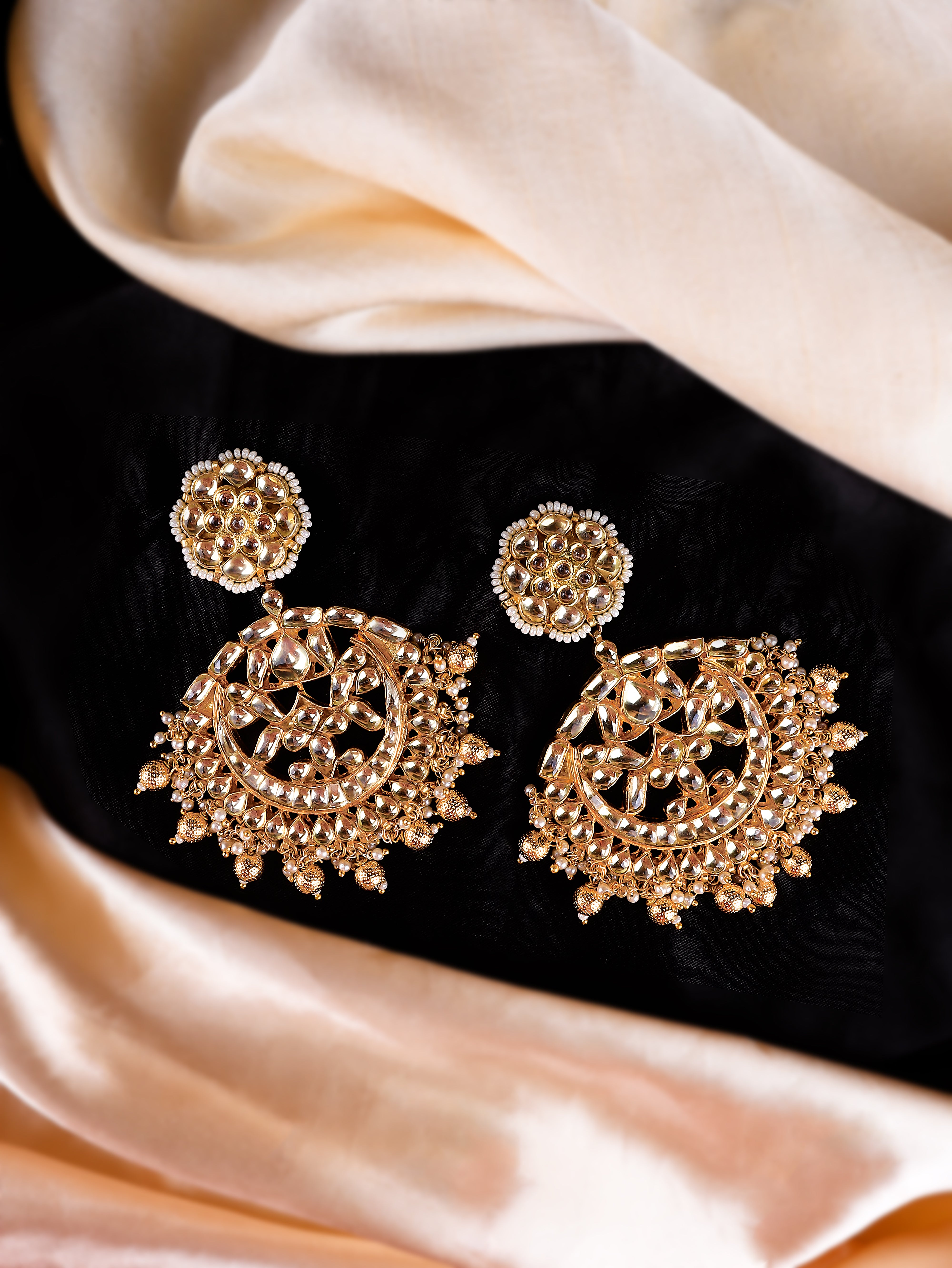 Gold Finish Kundan Polki Chand Bali 2