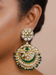 Gold Finish Kundan Polki  Green   Chand Bali