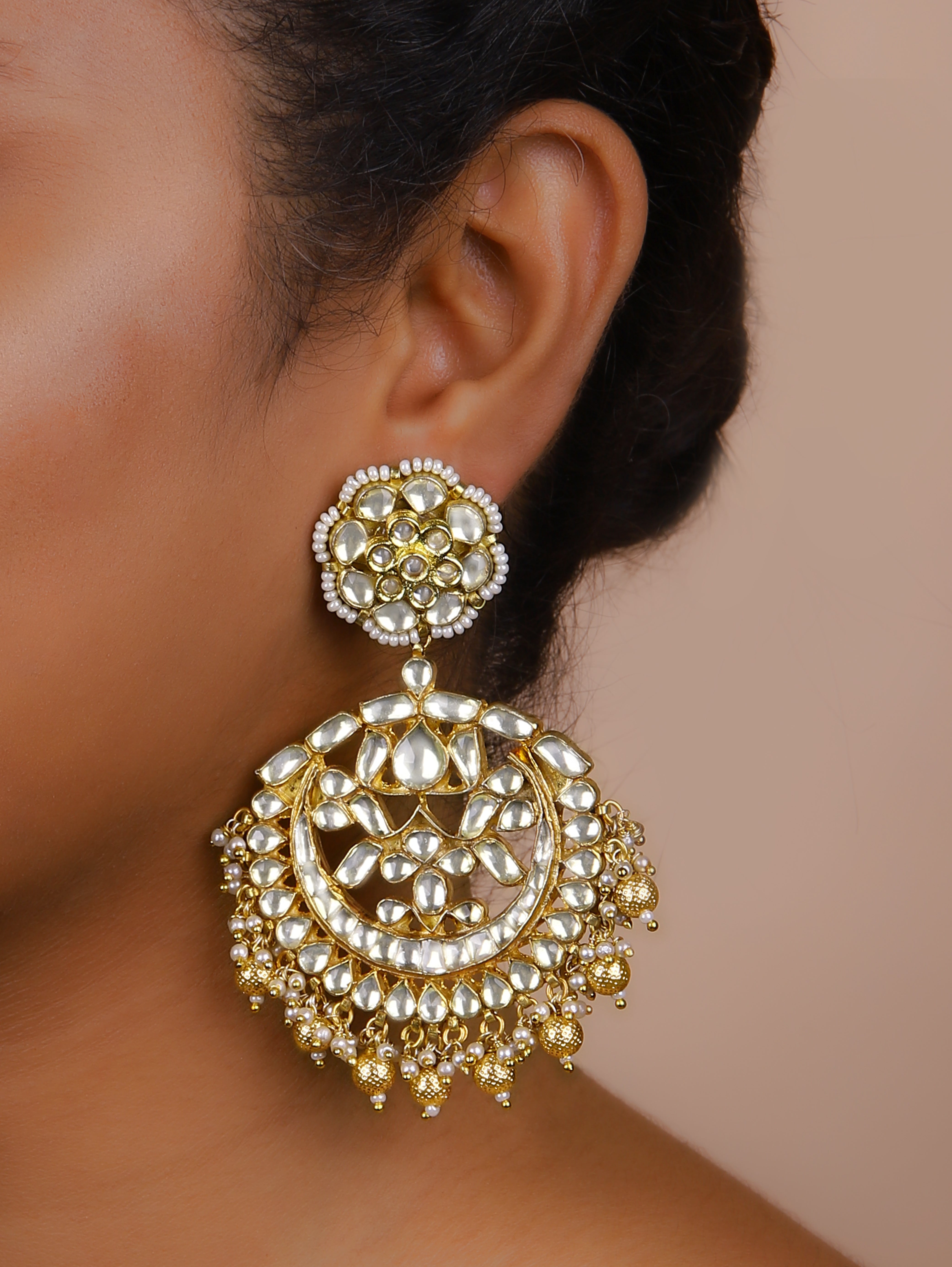 Gold Finish Kundan Polki Chand Bali 2
