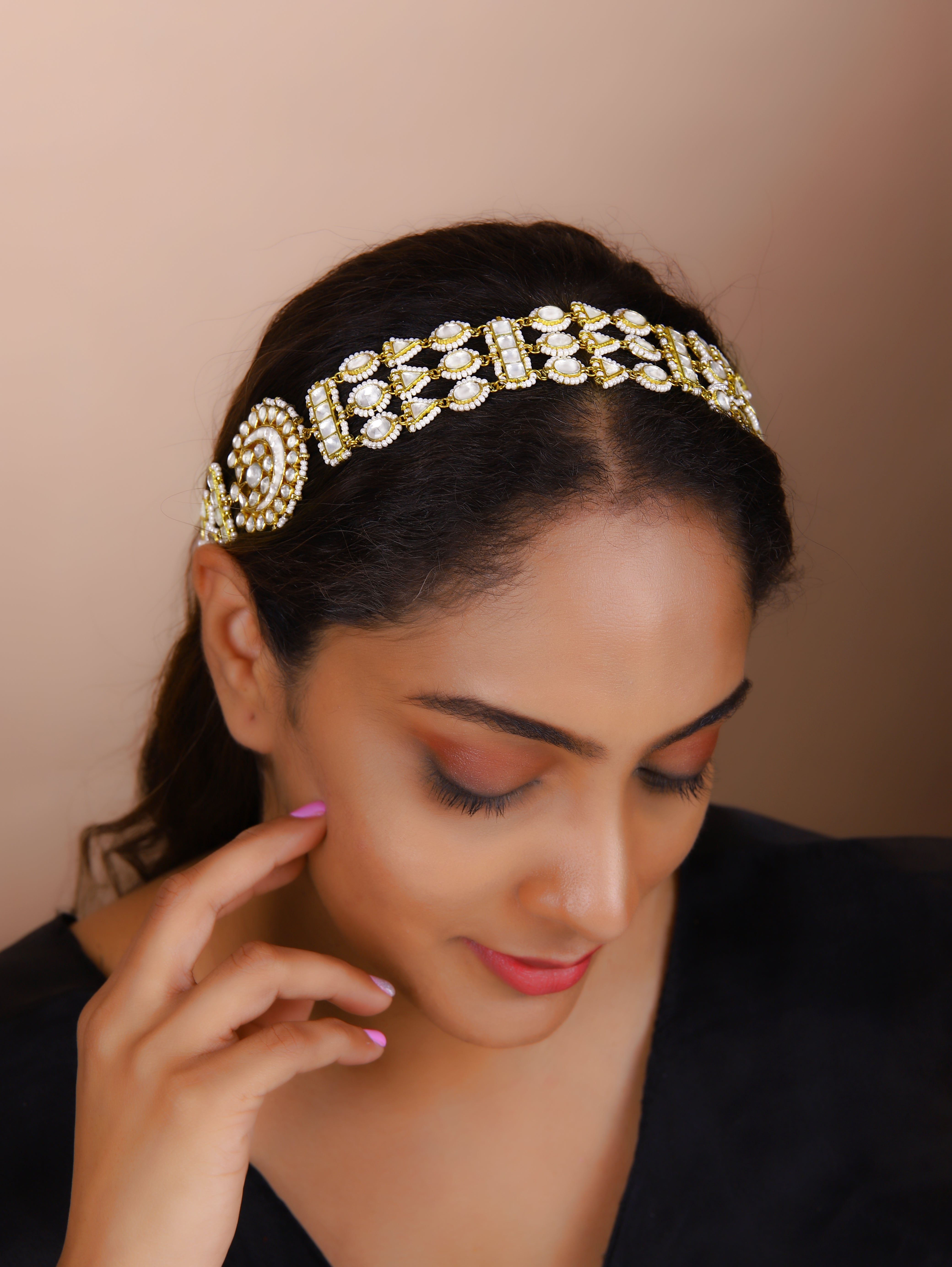 Gold Finish Kundan Polki Matha Patti