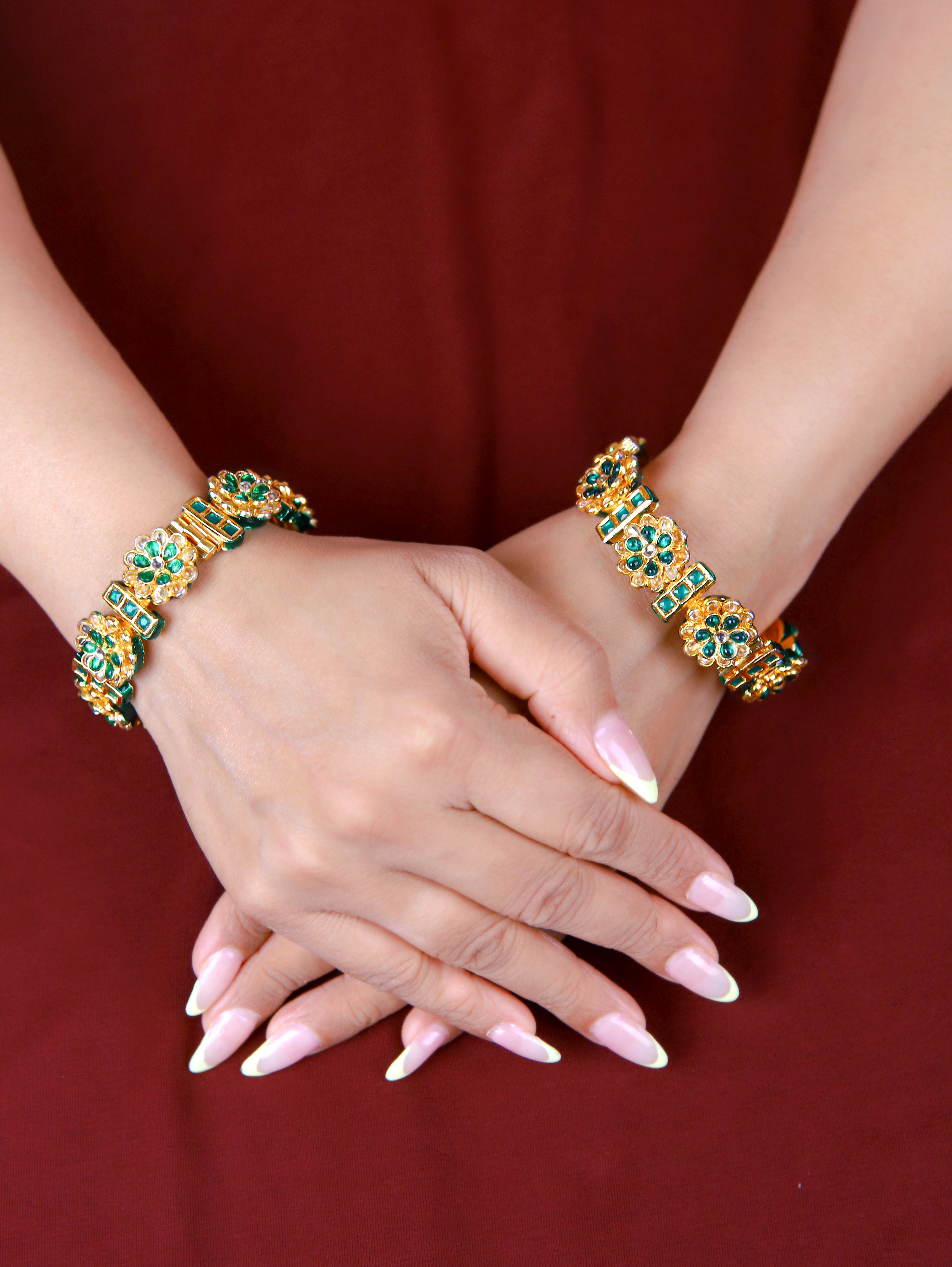 Gold Finish Kundan  Polki &  Small Pearl Openabal Bangle 1