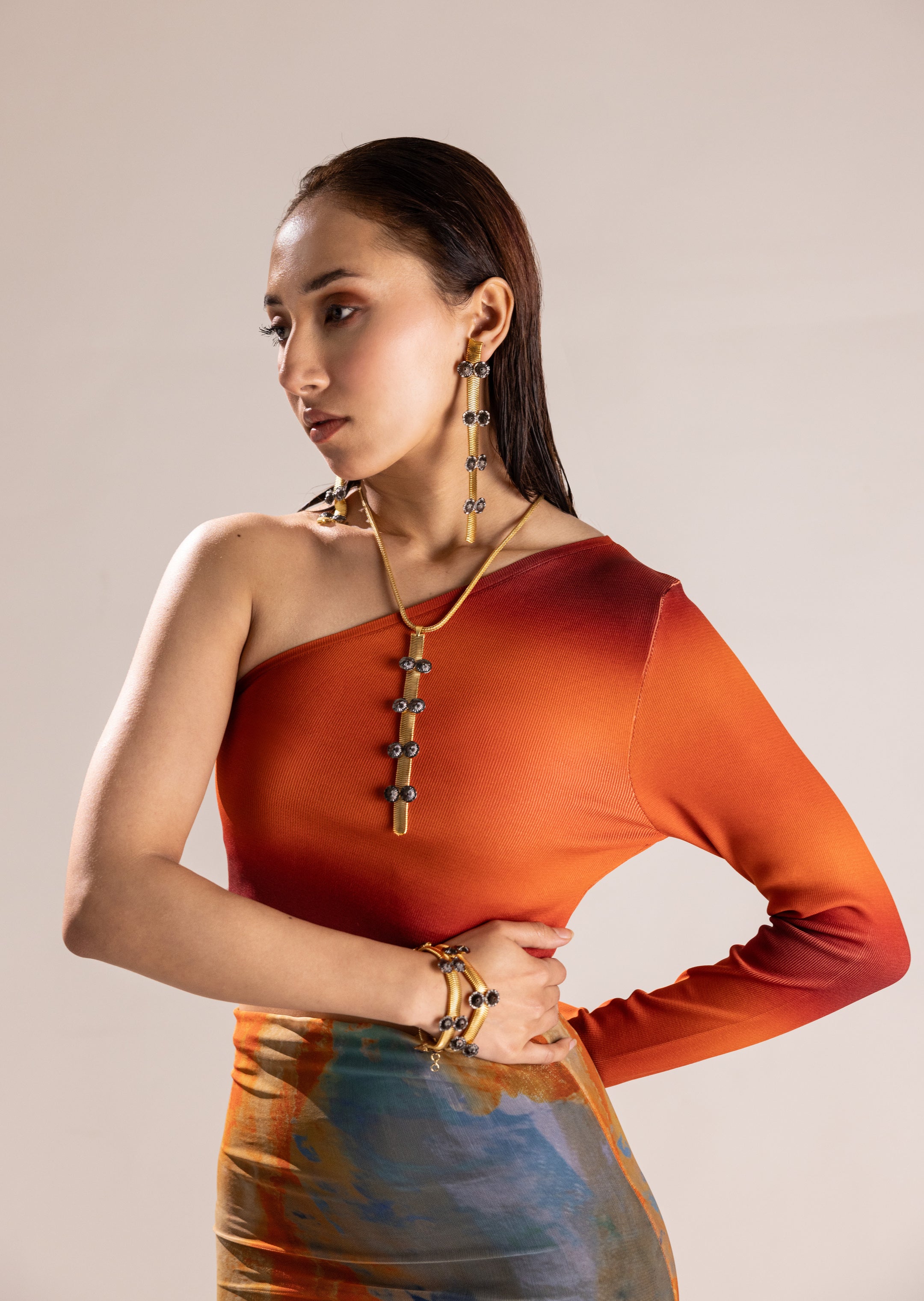 Coral gold handcrafted neckpiece