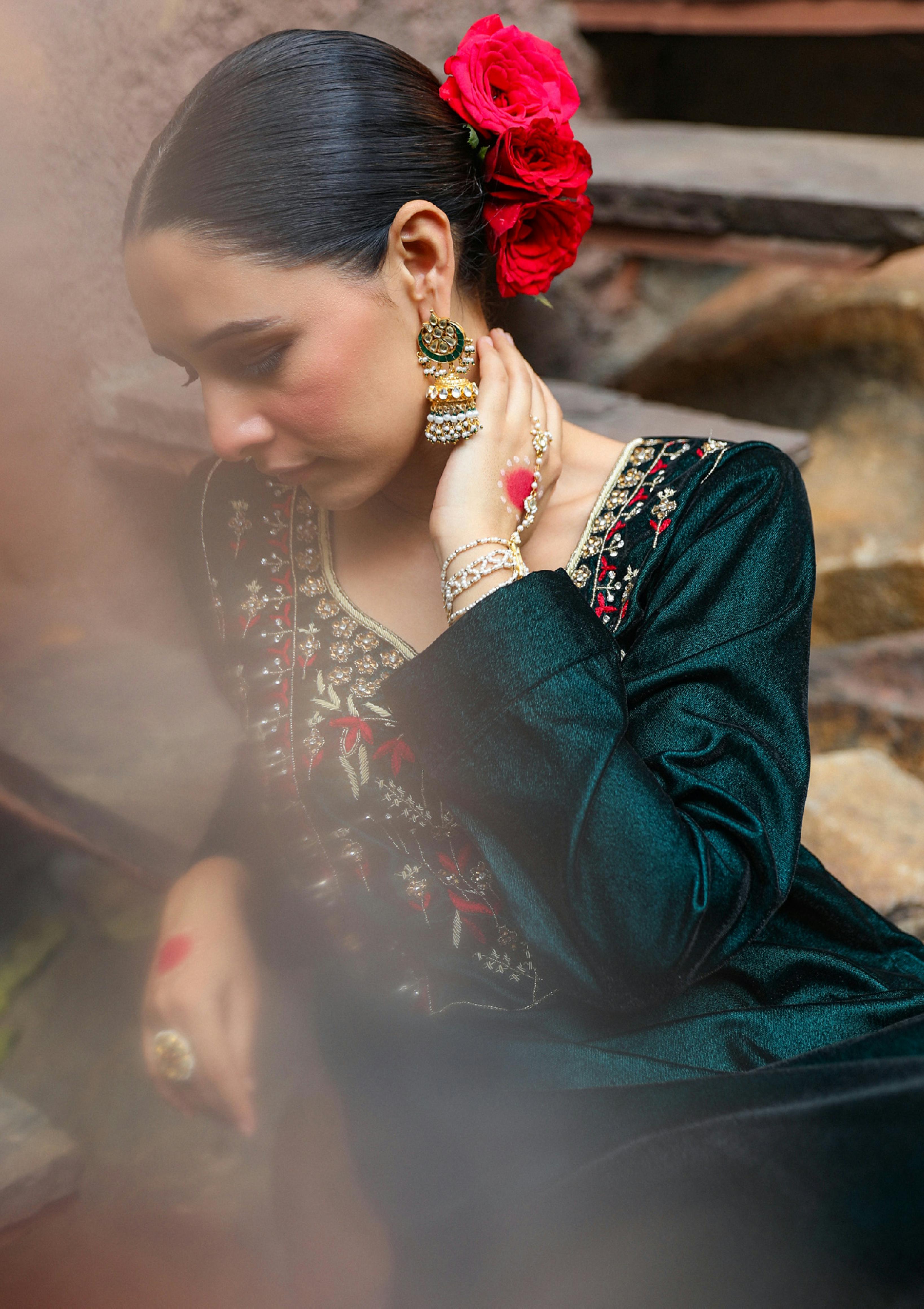 Kundan Green Gold Finish Jadau Jhumki