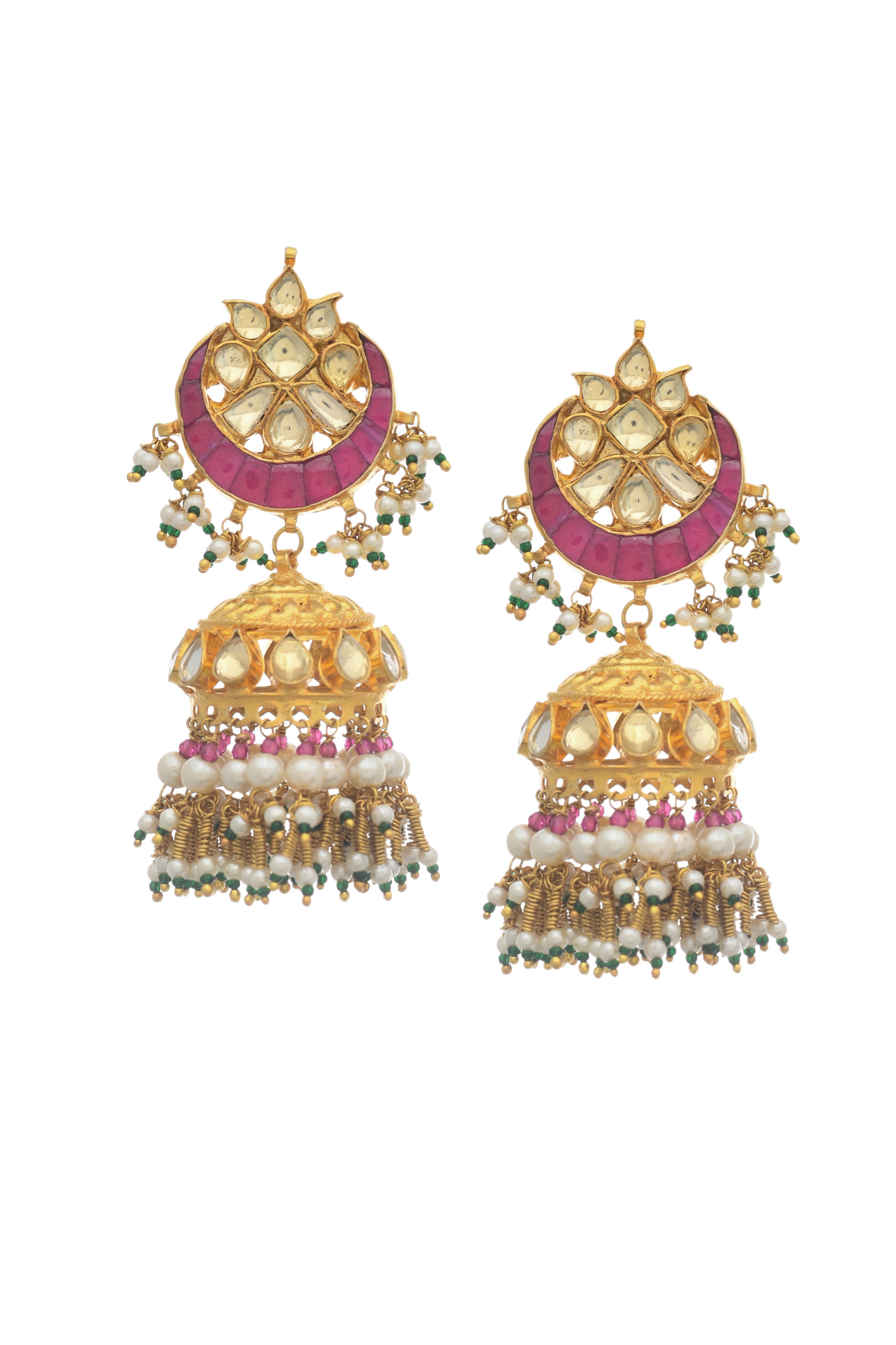Kundan Red Gold Finish Jadau Jhumki