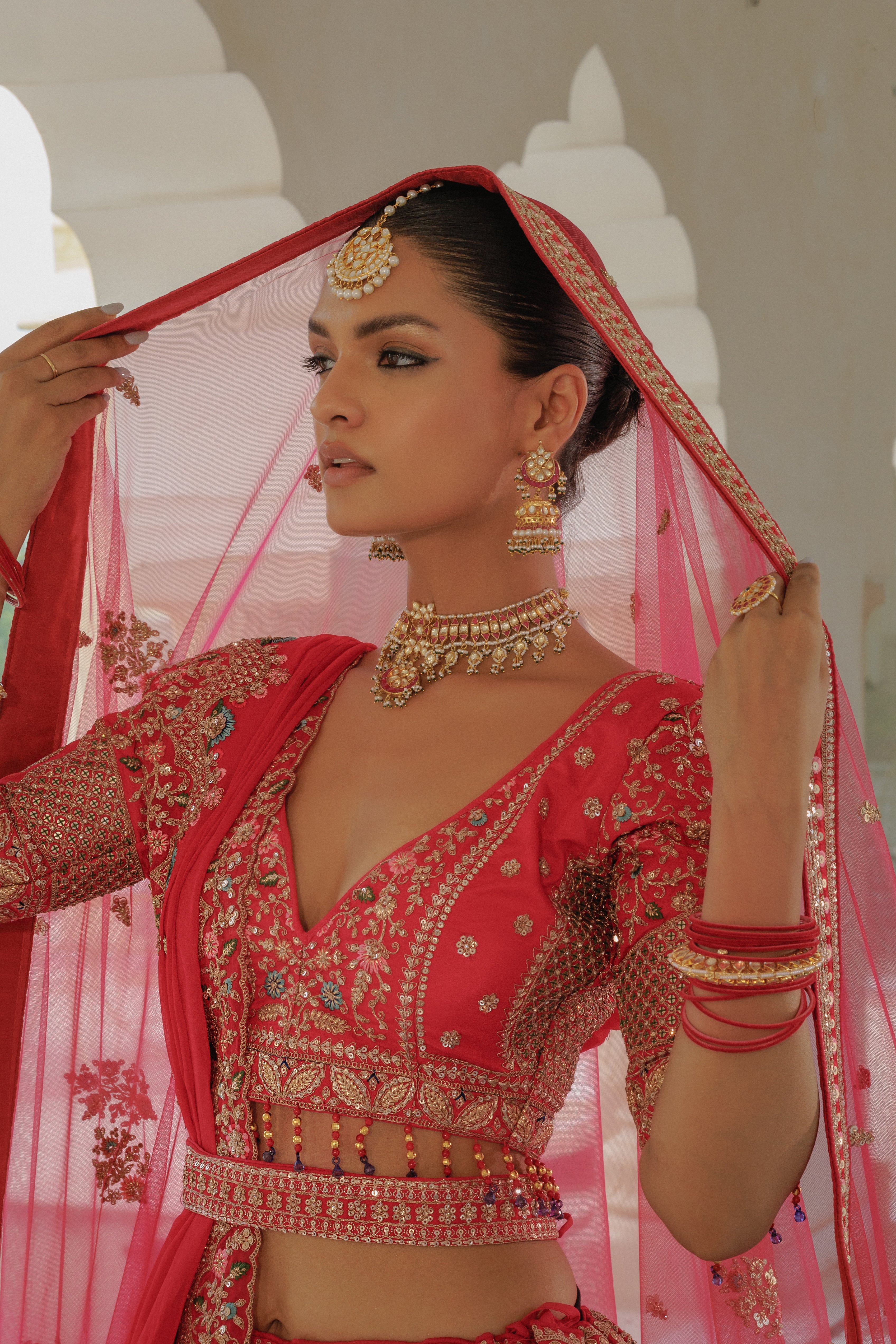 Kundan Red Gold Finish Jadau Jhumki