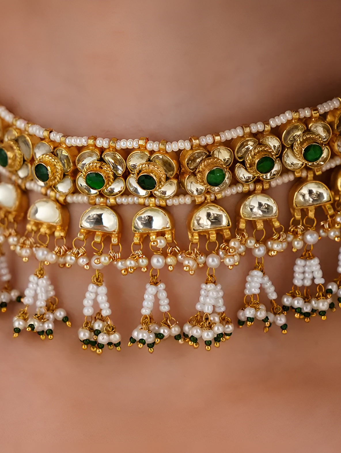 Green Jadau Pearl Beaded Sets