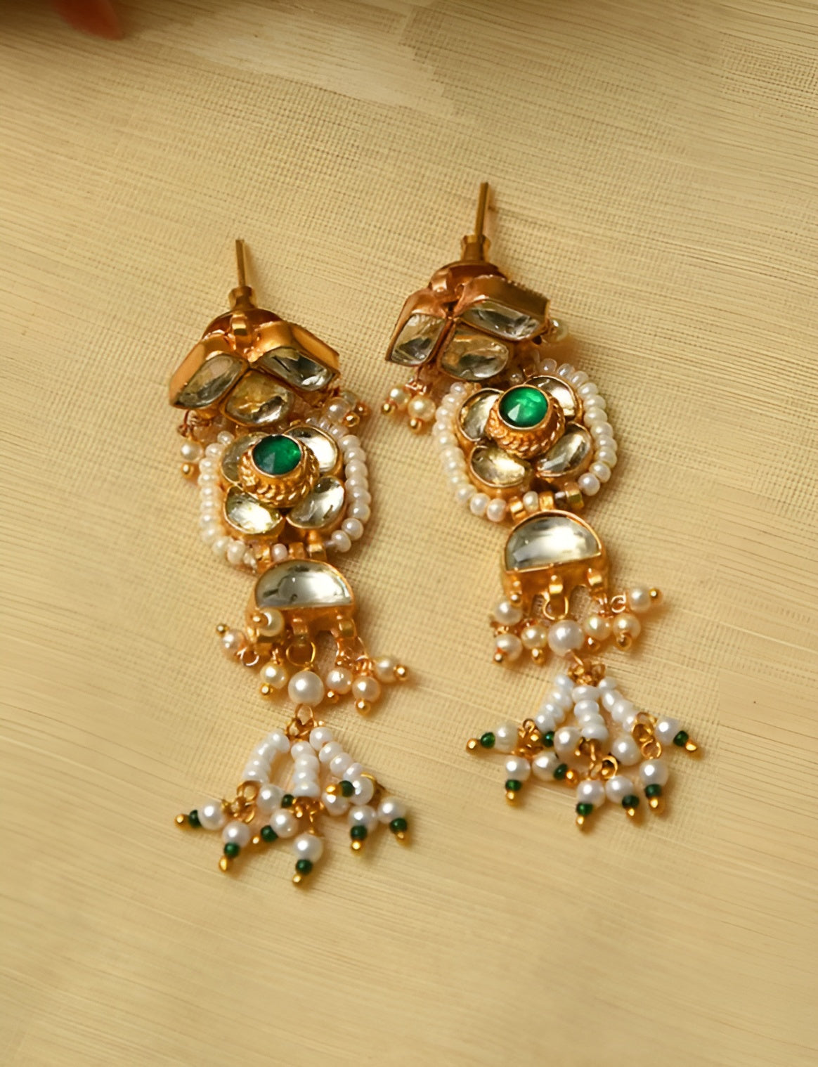 Green Jadau Pearl Beaded Sets