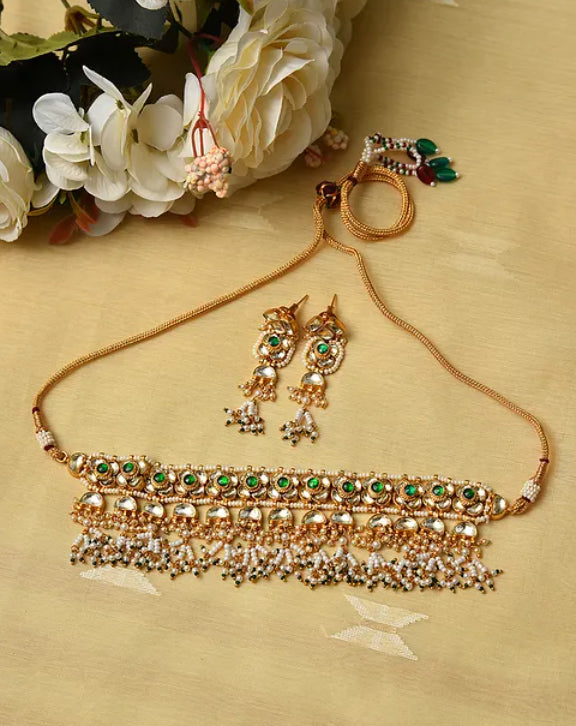 Green Jadau Pearl Beaded Sets