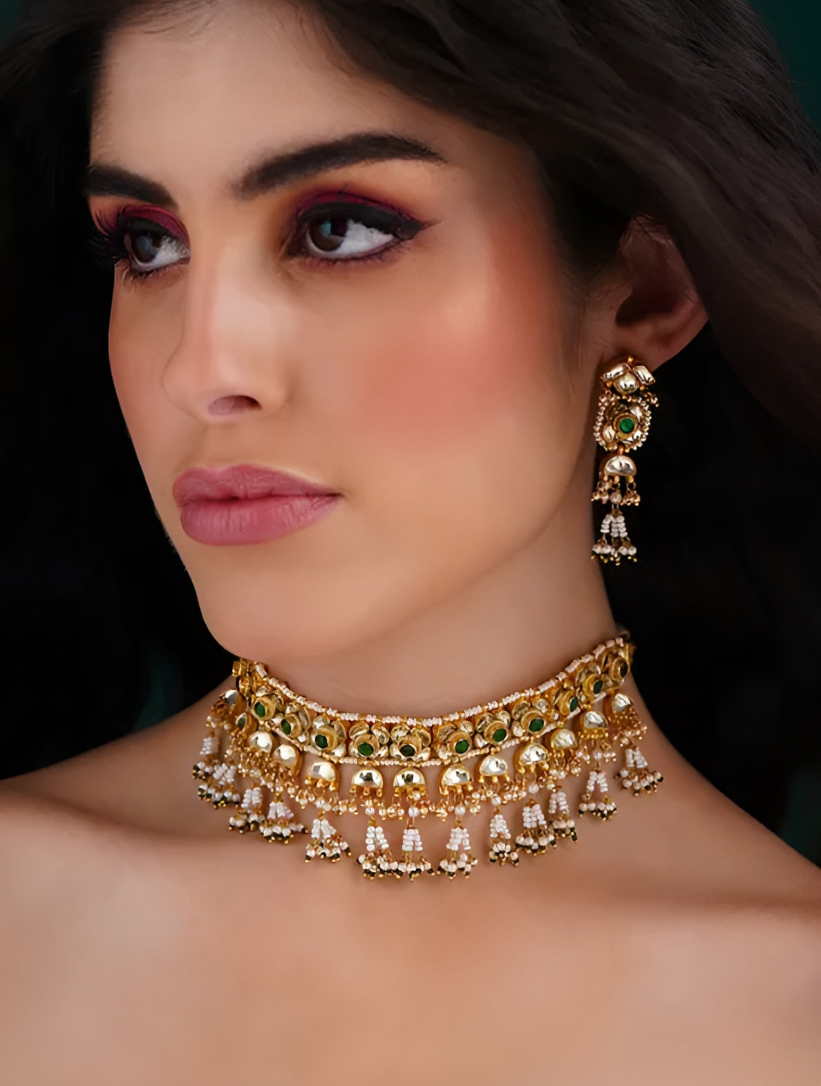 Green Jadau Pearl Beaded Sets
