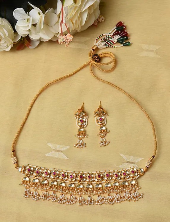 Red Jadau Pearl Beaded Sets