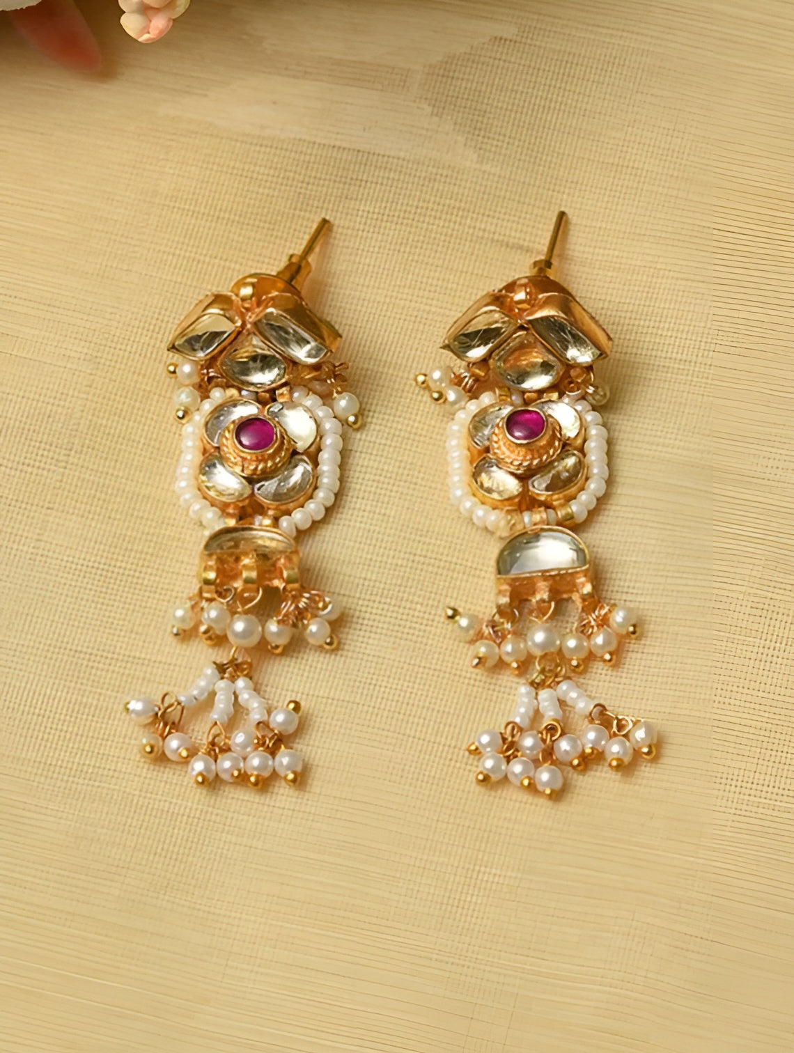 Red Jadau Pearl Beaded Sets