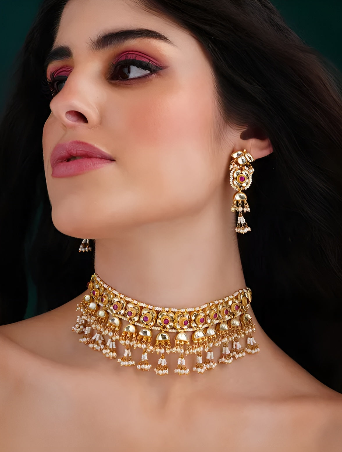 Red Jadau Pearl Beaded Sets